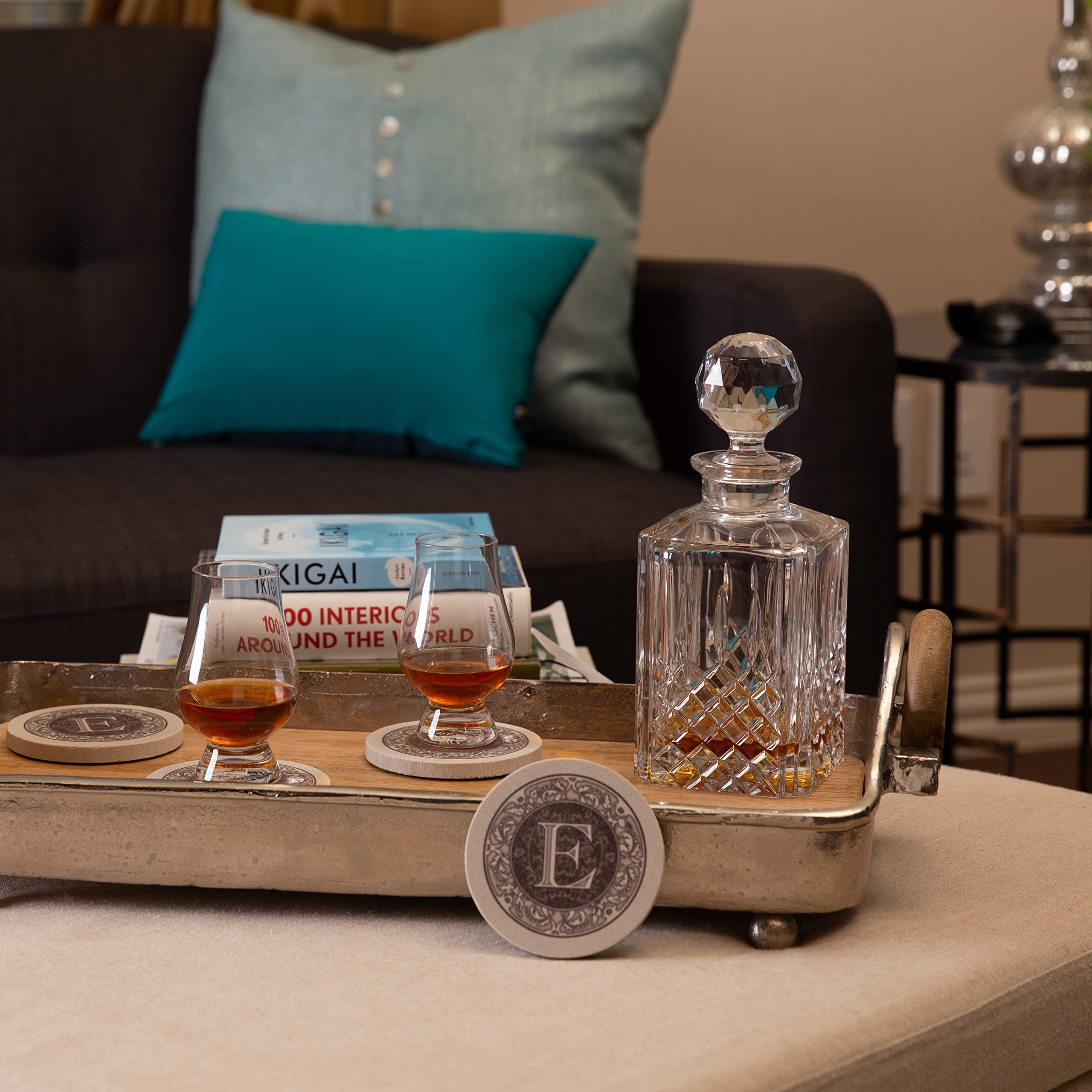 Thirstystone Monogram Letter E Absorbent Sandstone Coaster 4-Pack Made In The Usa Decorative, Absorbent, Easily Wipes Clean