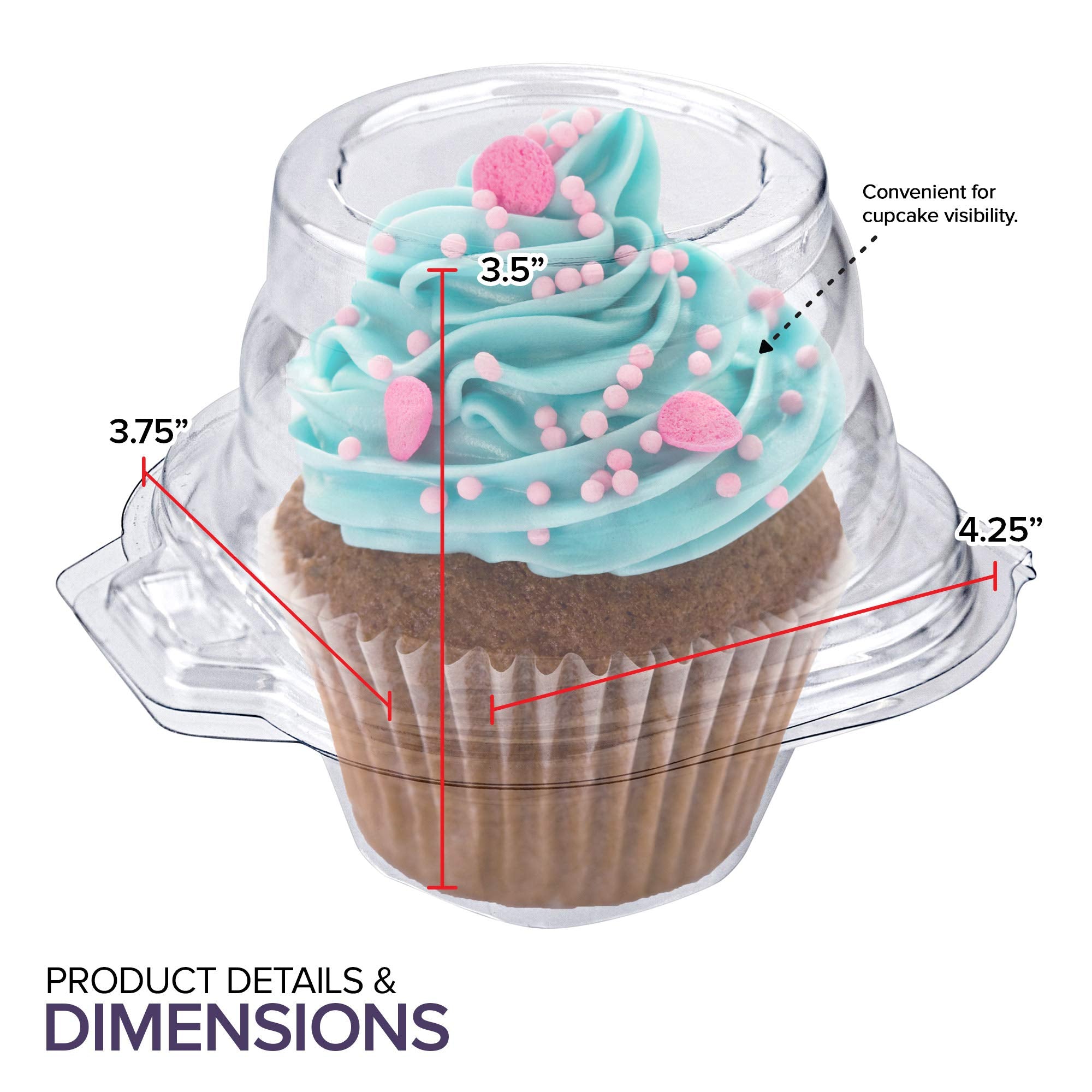 Stock Your Home Individual Plastic Cupcake Containers Disposable With Connected Airtight Dome Lid (100 Count) Clear Single Cupca
