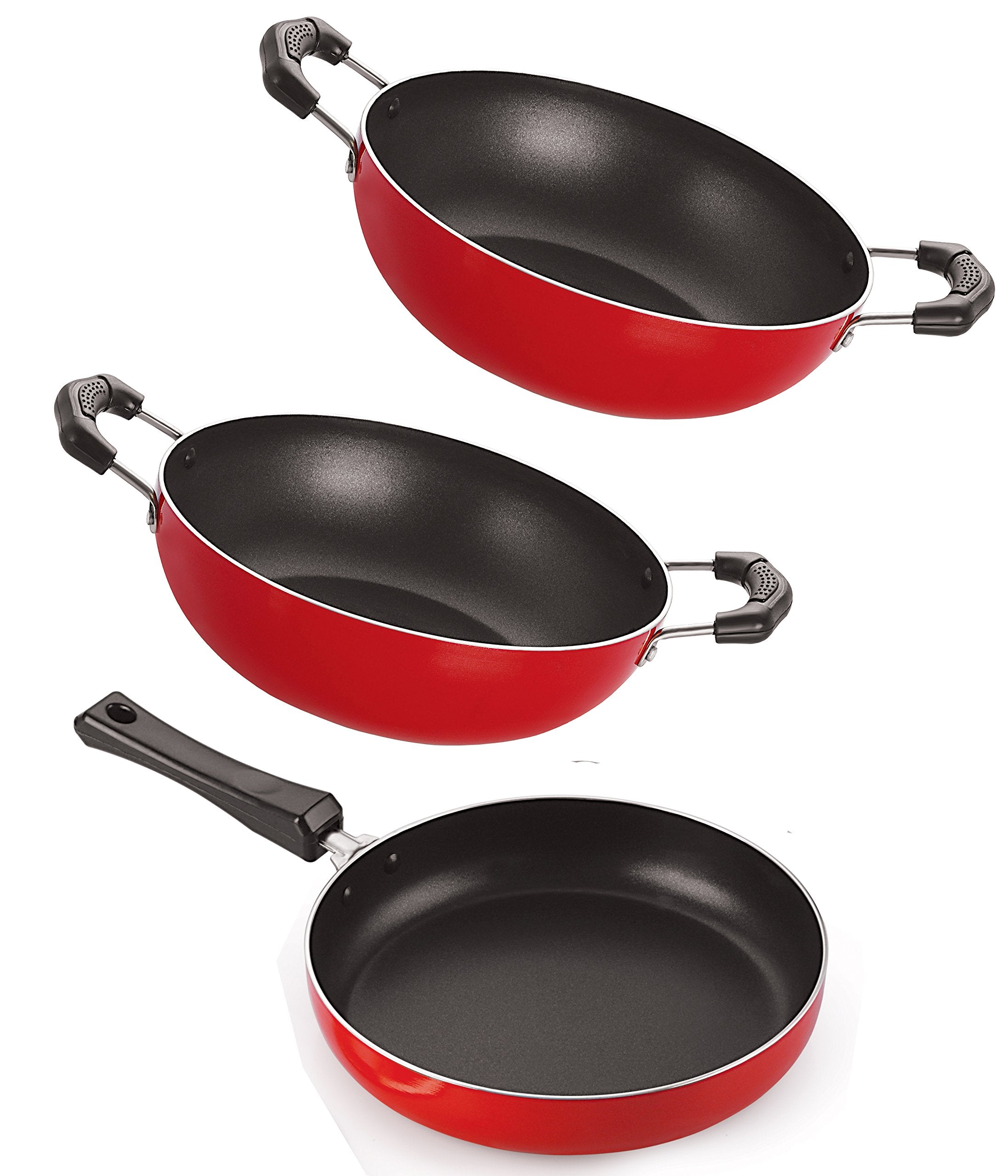 Nirlon Bpa Free Deep Frying Pan And Kadai Combo Cookware Utensils Set With Steel Lid, 2.6Mm_Fp11_Kd12_Kd13