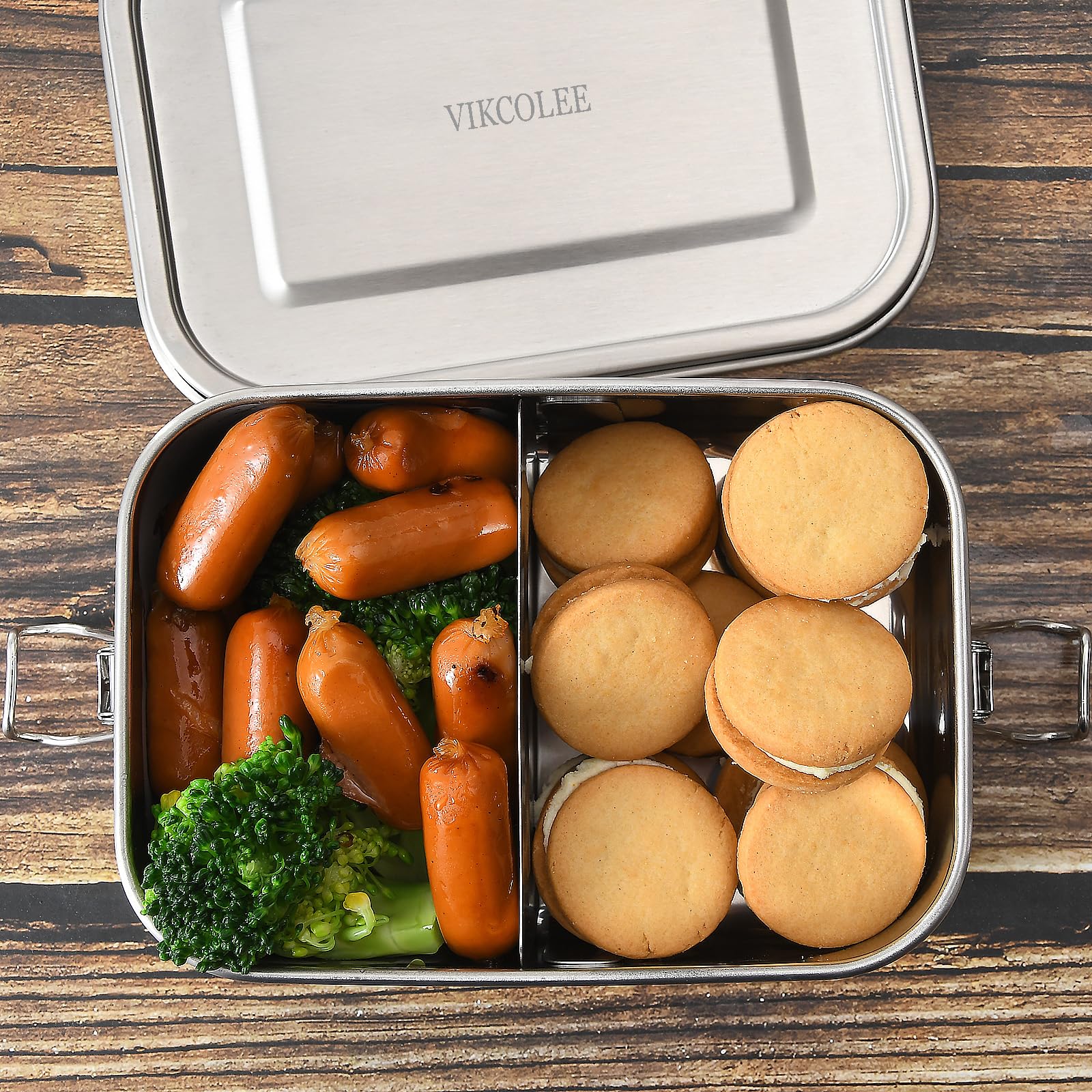 Vikcolee Stainless Steel Bento Box, Metal Lunch Food Container, 800Ml Bento Lunch Box For Kids Or Adults With Lockable Clips To