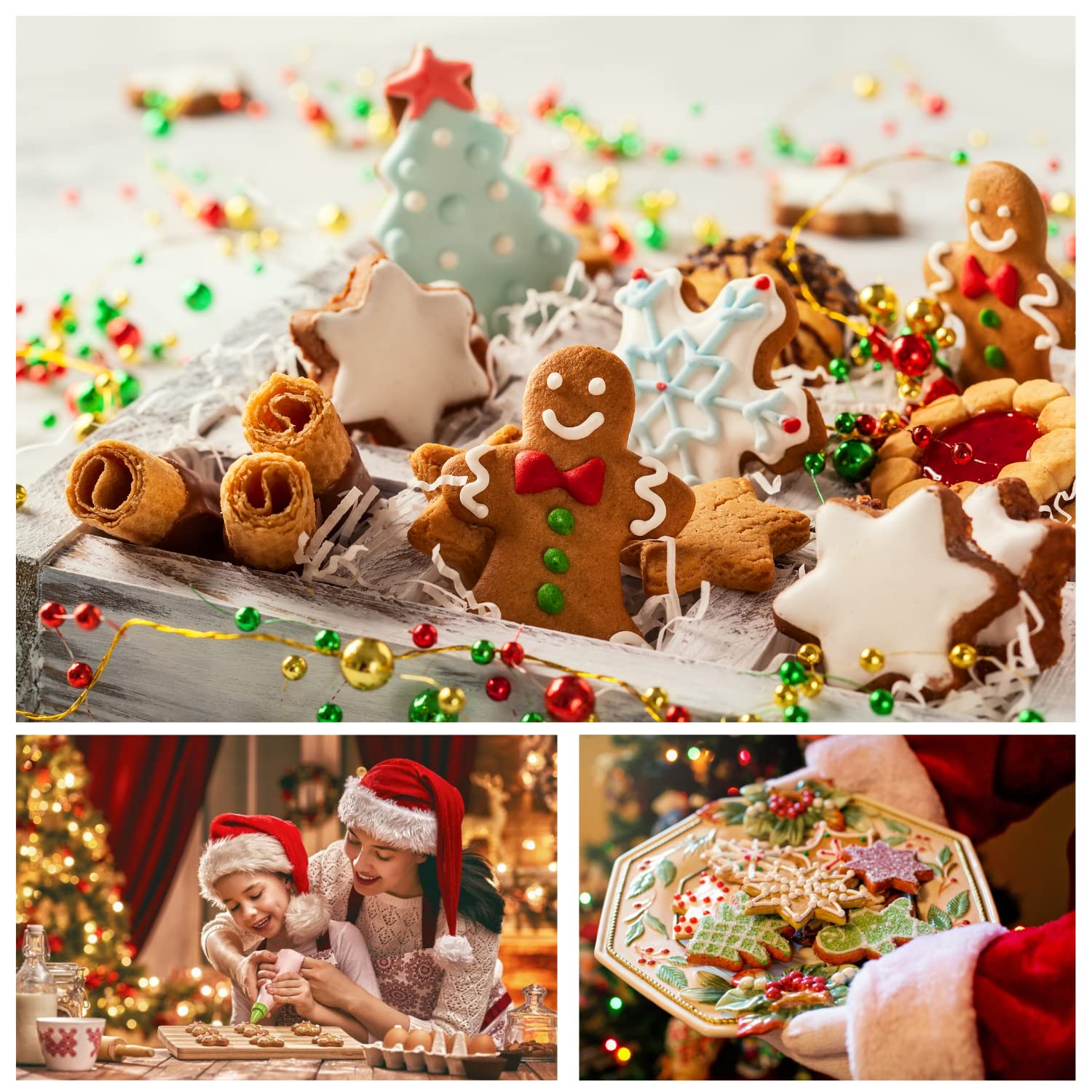 Crethinkaty 3 PCS Christmas Cookie Cutter Set,Gingerbread Man,Snowflake,Christmas Tree Shape with Soft PVC Edge Xmas Cookie Cutt