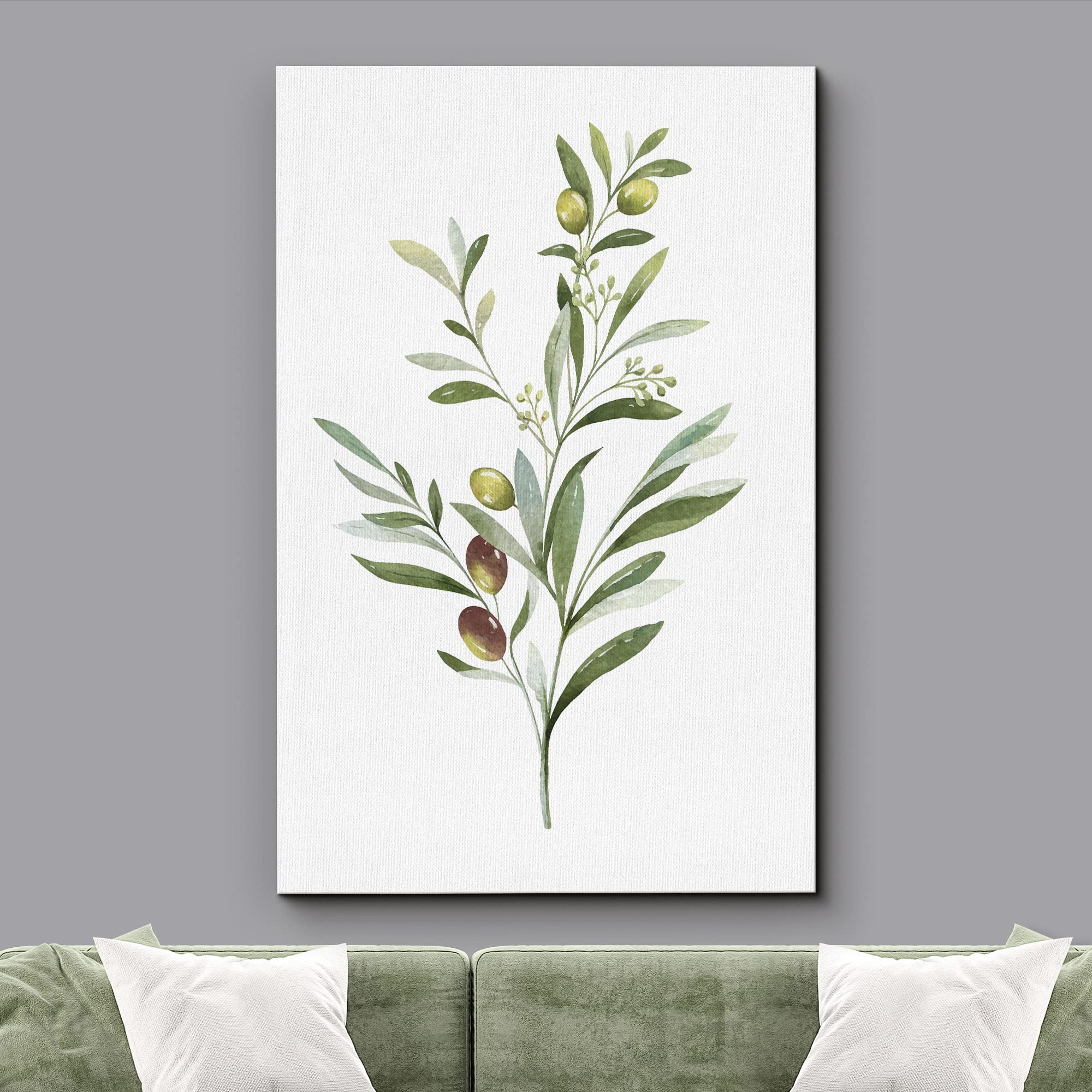 Wall26 Canvas Print Wall Art Olives On Green Watercolor Branch Floral Botanical Illustrations Modern Rustic Zen Relax/Calm Multi
