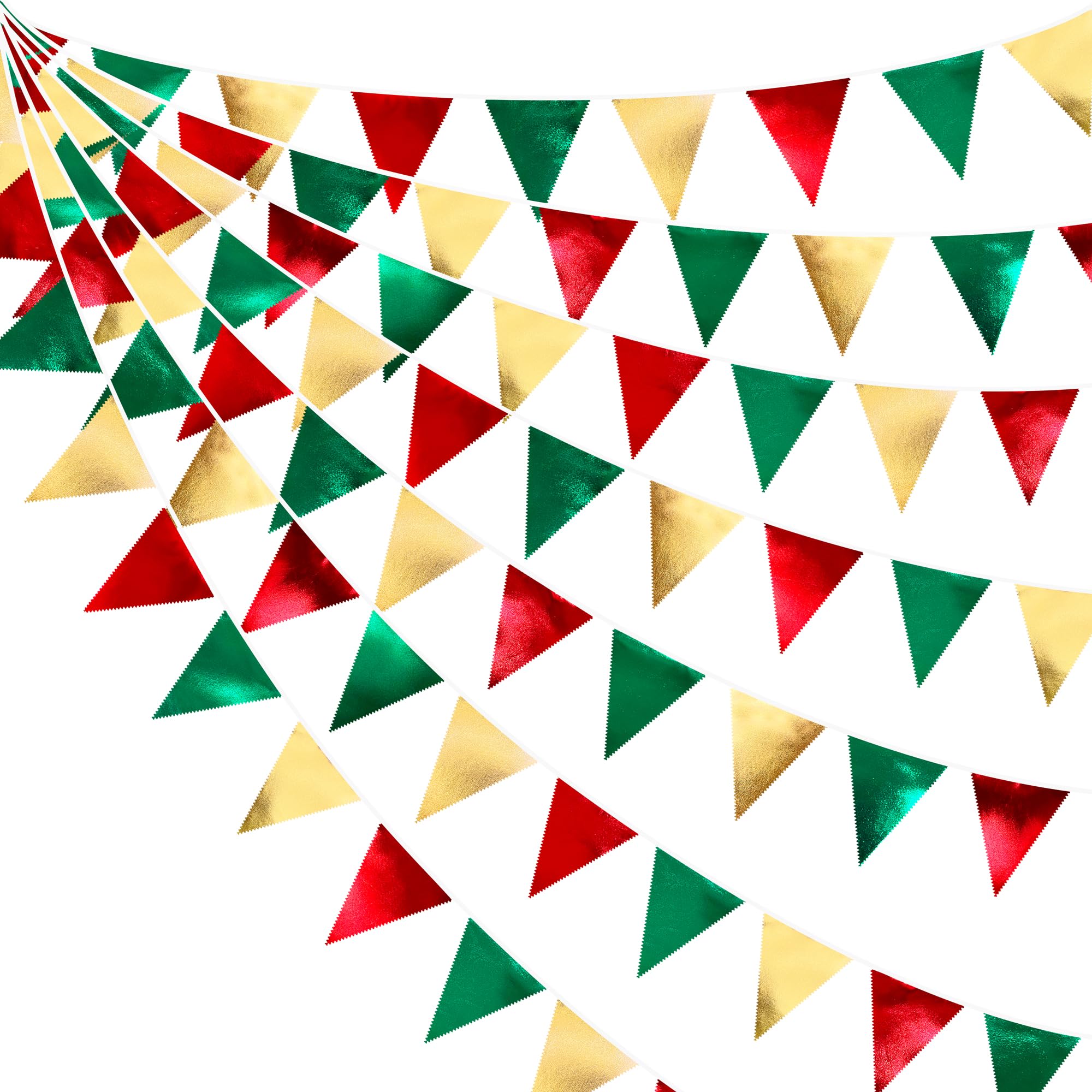 Christmas Party Decorations Triangle Pennant Banner Flag Red Green Gold Metallic Fabric Bunting Garland For Xmas Holiday Wedding
