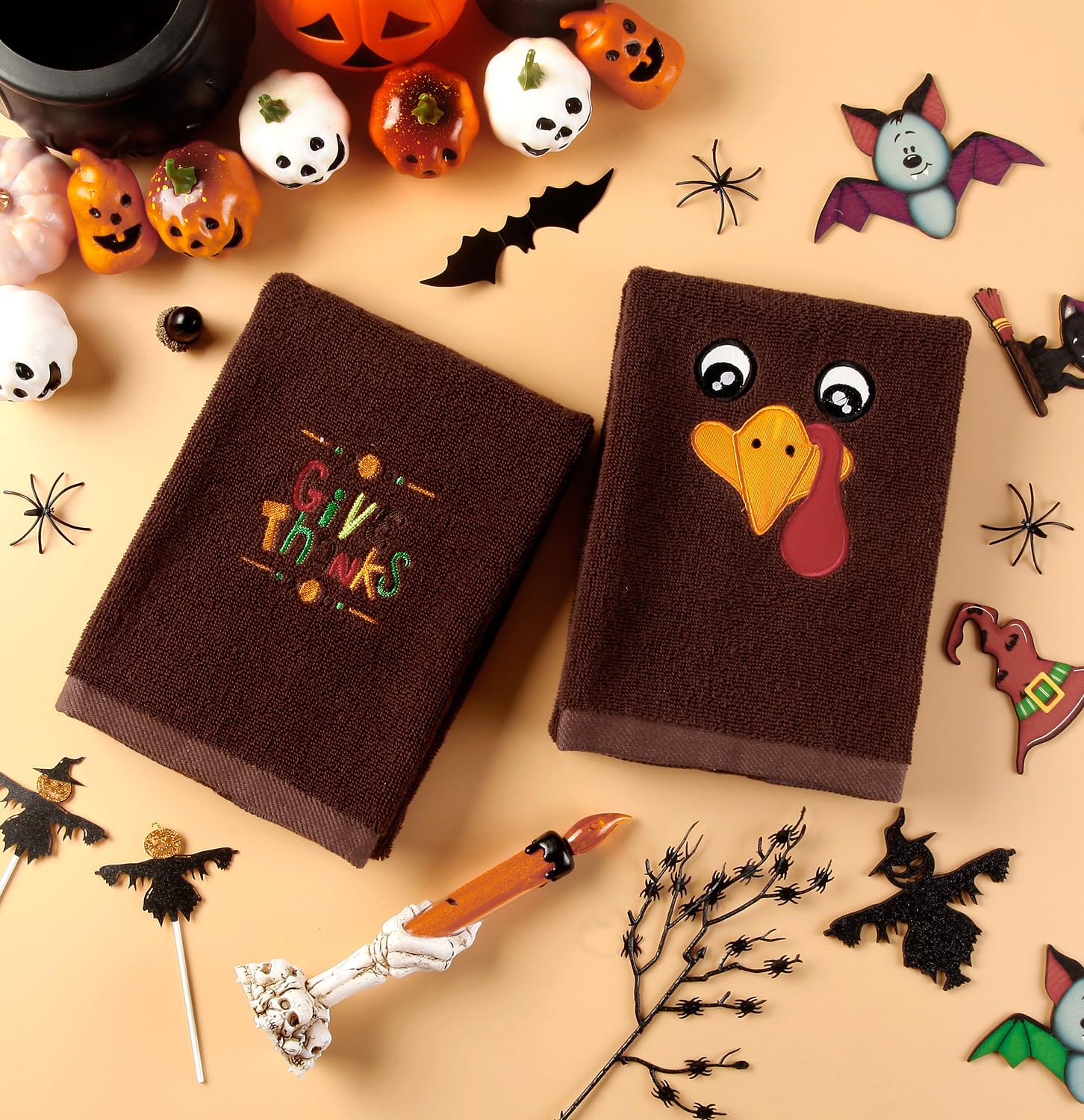 Quera 2 Pack Thanksgiving Hand Towels Turkey Embroidered Premium Luxury Decor Fall Bathroom Decorative Dish Set For Drying, Clea
