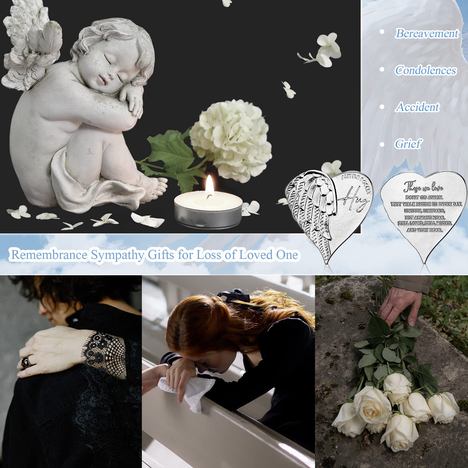 Fumete 60 Sets Funeral Favors for Memorial Service Celebration of Life Decorations Heart Pocket Hug Token Angel Coins and Angel