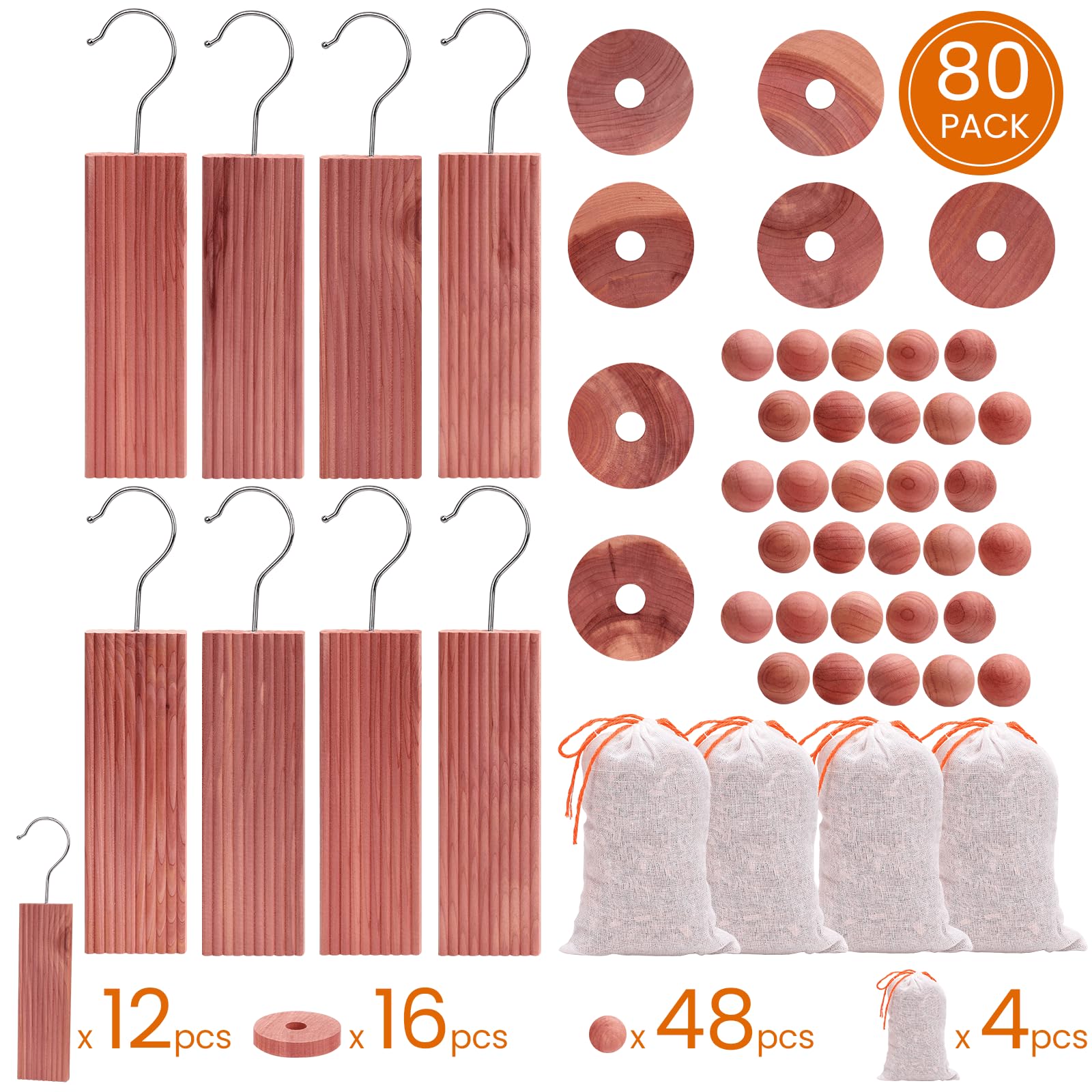Homode Cedar Blocks for Clothes Storage, 80 Pack Aromatic Red Cedar Freshener for Closets and Drawers