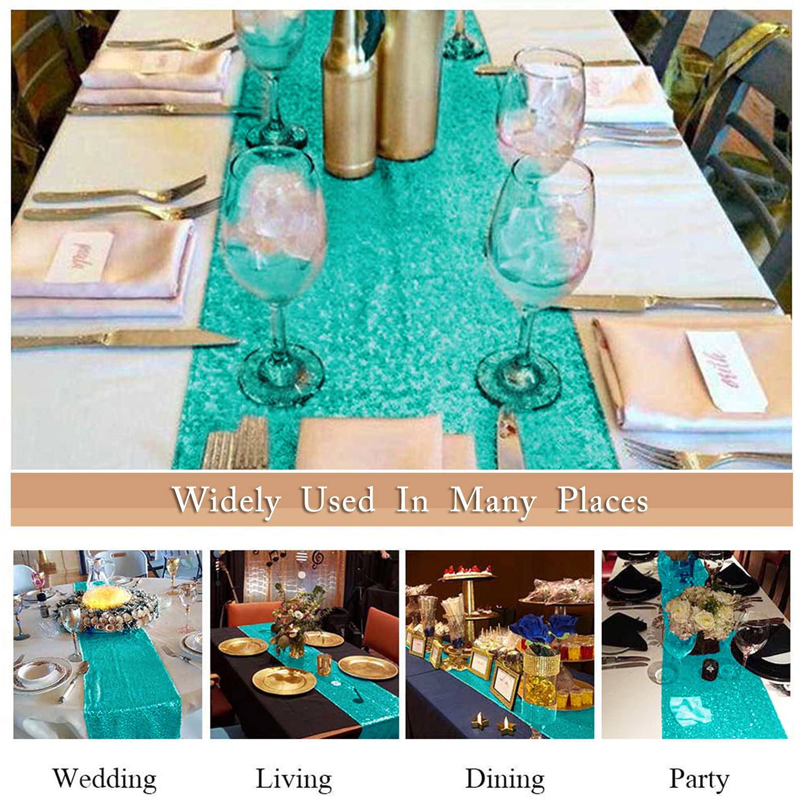 Shinybeauty Sequin Table Runners-Green-5 Packs 12 ' 'X72 ' ' Teal Wedding Table Runner Matte Sequin Fabric Glitter Table Runner