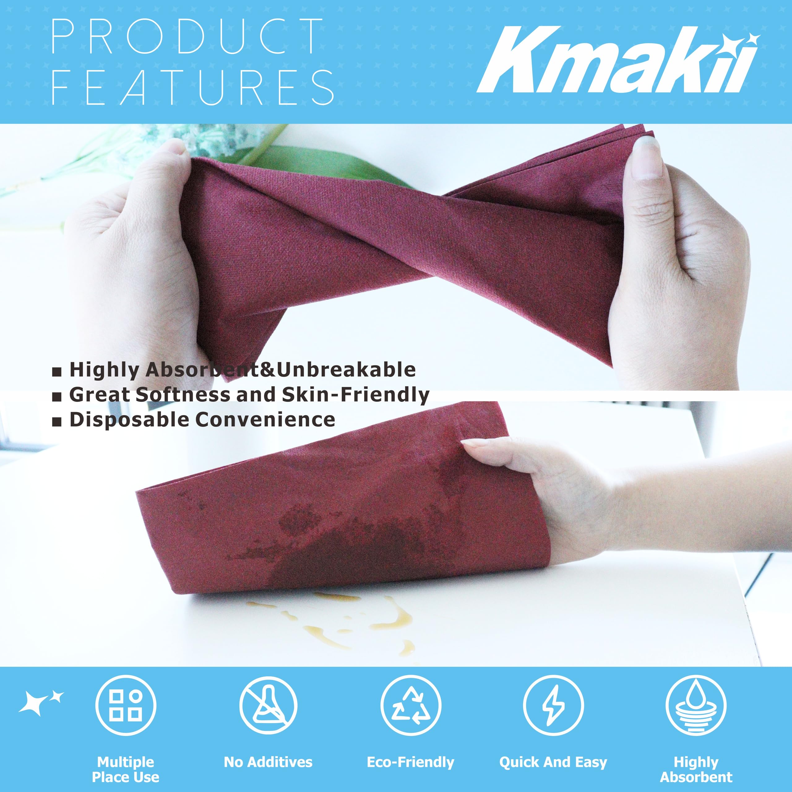 KMAKII Burgundy Disposable Dinner Napkins Linen-Feel Colored Paper Napkins Premium Cloth Like Napkins Ideal For Restaurant  Events  Weddings&Party 50 Pack 16 x 16 inches