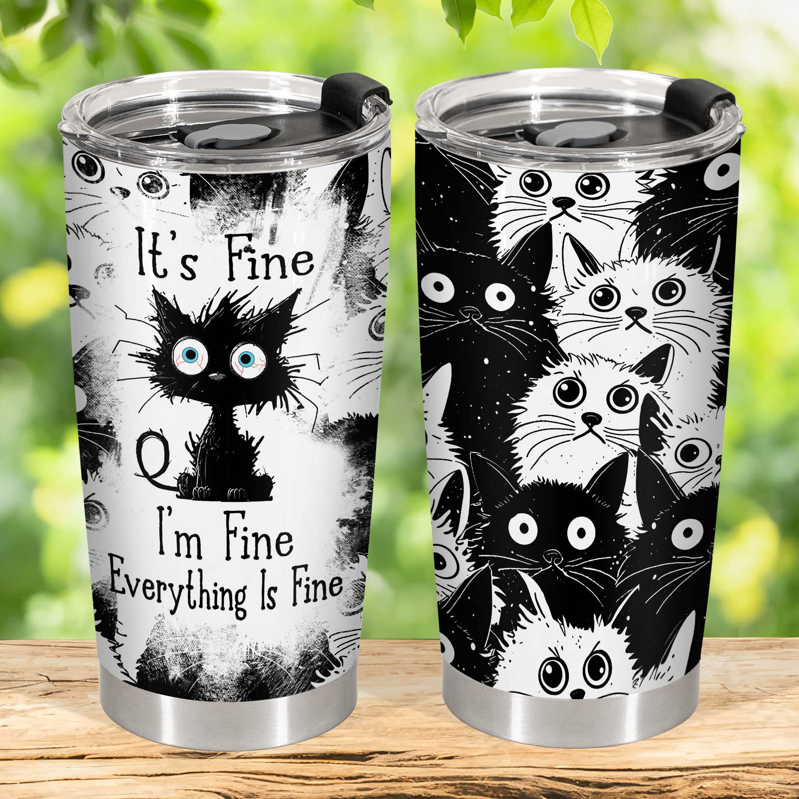34Hd Gifts For Halloween, Crazy Cat Tumbler With Lid 20 Oz Stainless Steel, Black Cat Cup, It'S Fine I'M Fine Mug, Cat Gifts For