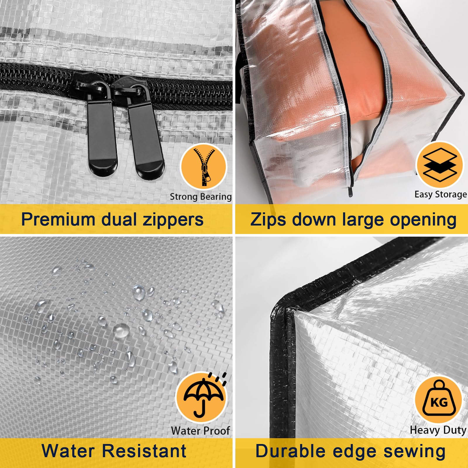 Clear Storage Bags With Zipper, 4 Pack Large Moving Bags Heavy Duty Extra Large, Plastic Storage Totes For Clothes, College Dorm