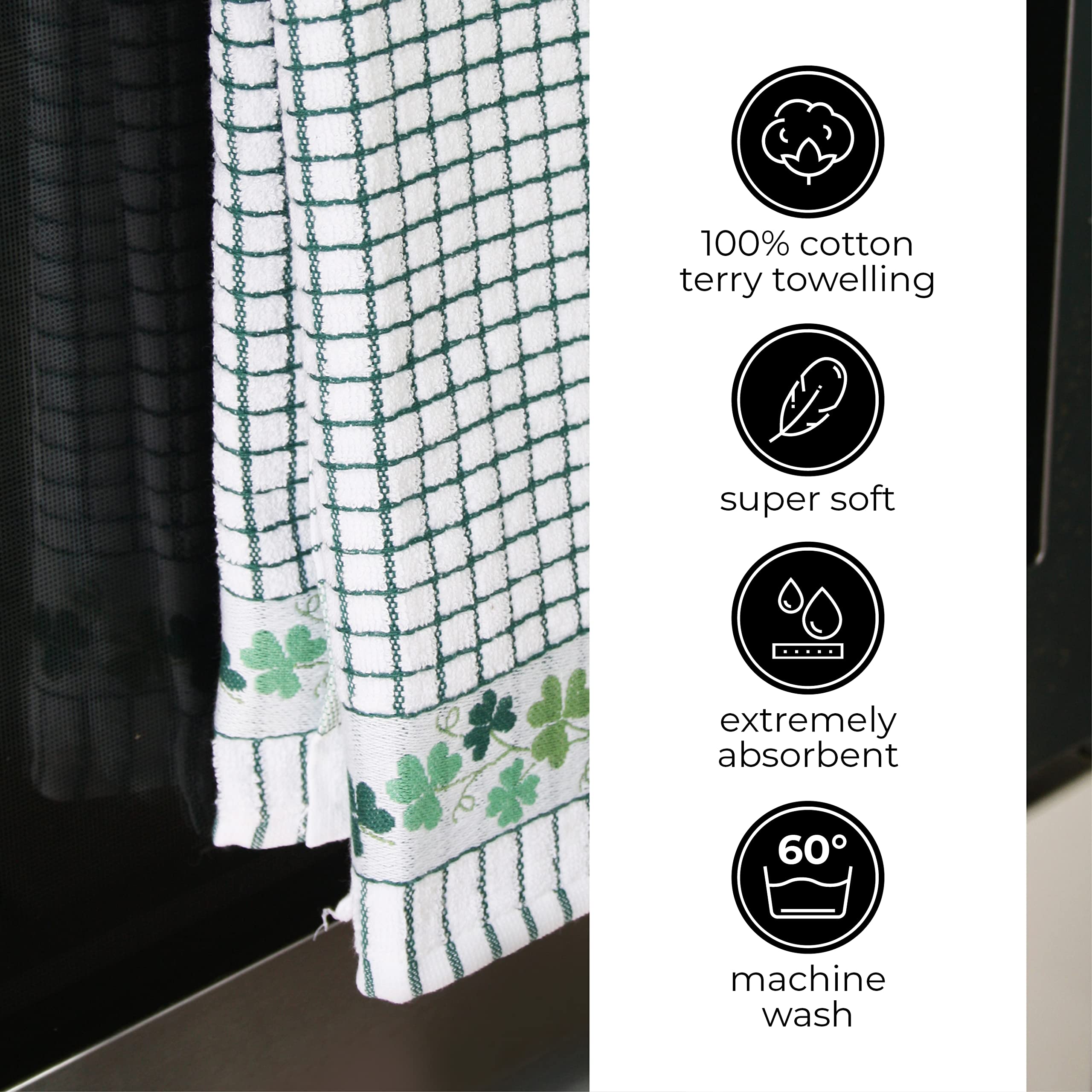 Samuel Lamont Poli-Dri Jacquard Towel White With Green And Shamrock Trim