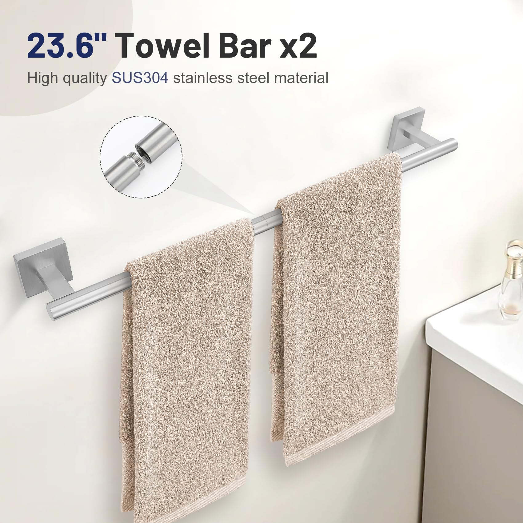 10 Pieces Bathroom Hardware Set Brushed Nickel Towel Bar Set Includes 23.6    Towel Bar, Towel Ring Holder, Toilet Paper Holder