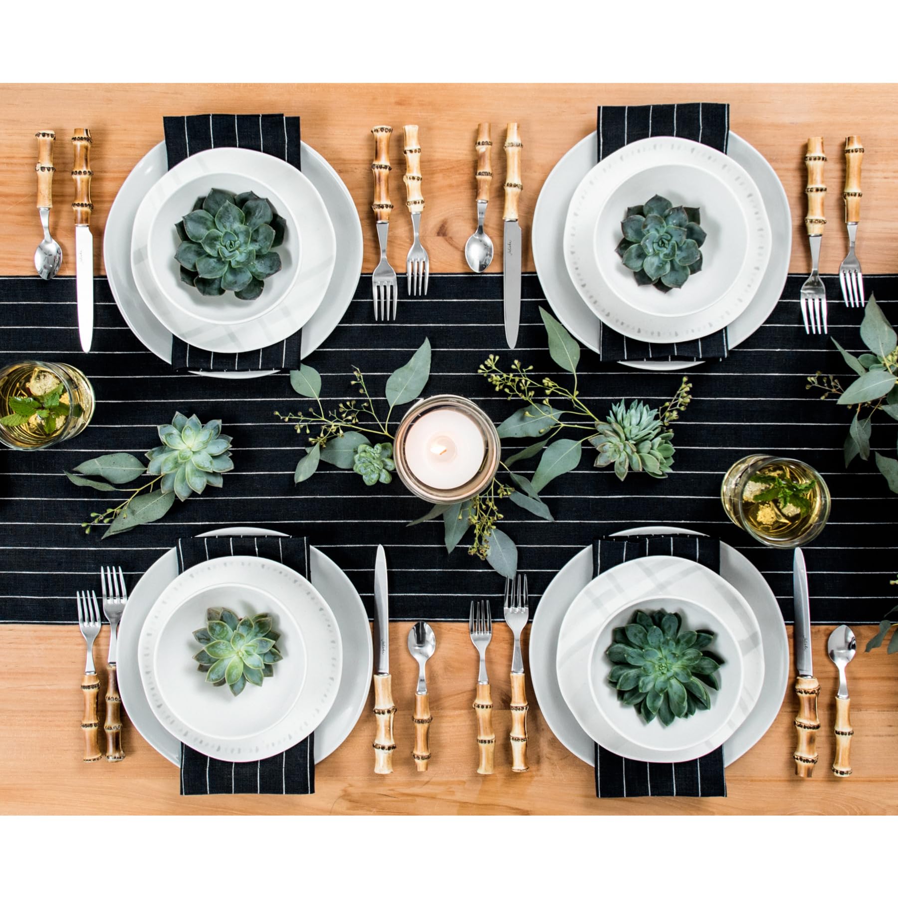 Solino Home Pinstripe Linen Table Runner 120 Inches Long - 100% Pure Linen Black And White Table Runner 14 X 120 Inch - Machine