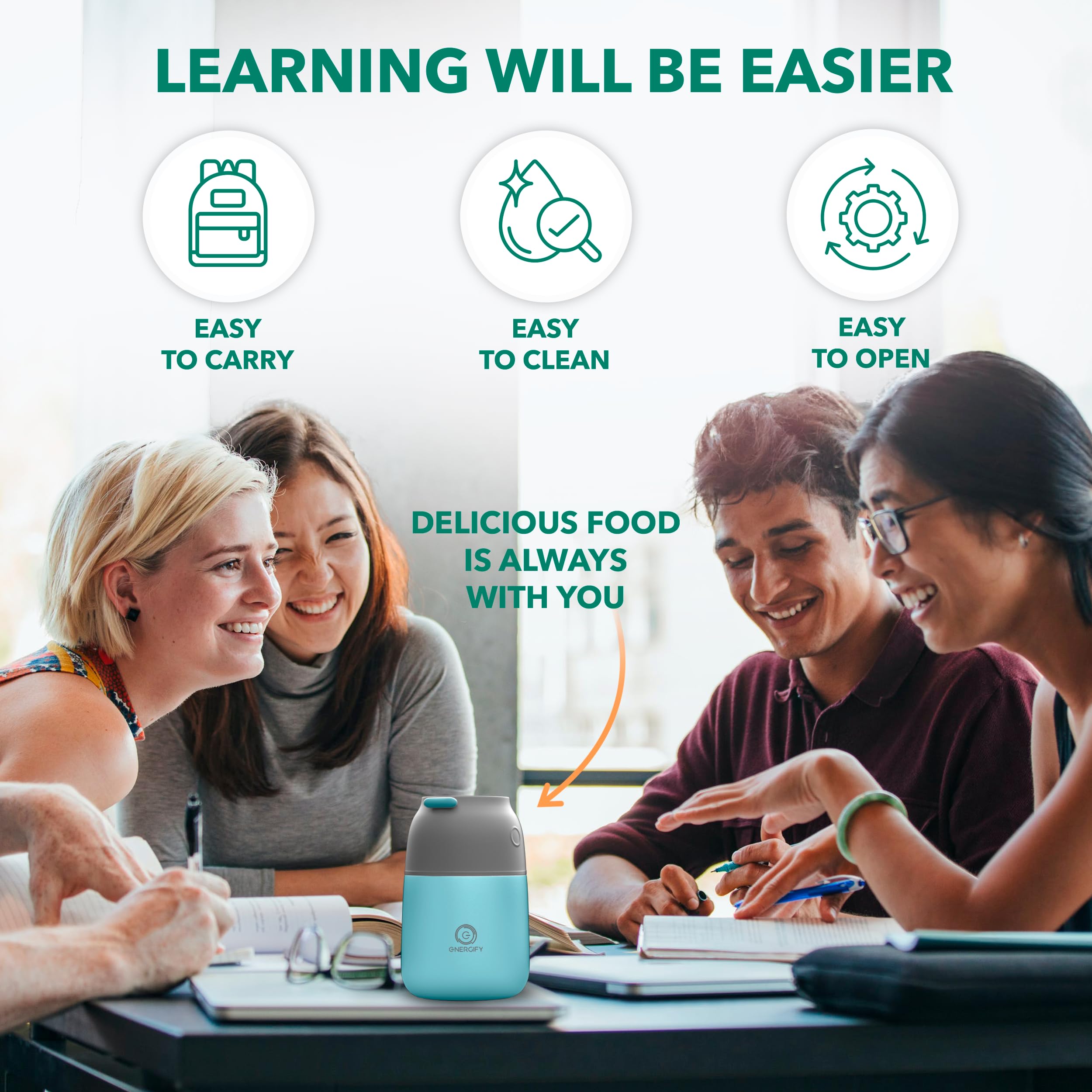 Vacuum Insulated Food Jar. Portable 17Oz Wide Mouth Thermos Incl. Folding Spoon, Cup. Hot & Cold Drinks, Soup, Thermo Lunch Cont