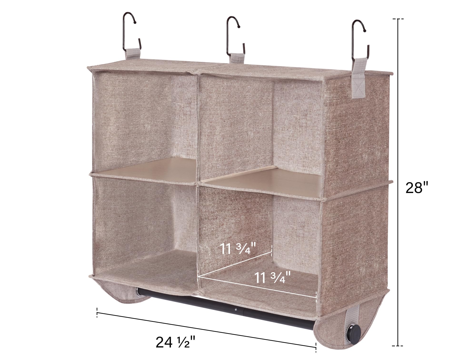Storageworks Hanging Closet Organizer With Garment Rod, 4 Section Closet Hanging Shelves, Hanging Clothes Cube Organizer, Mixing