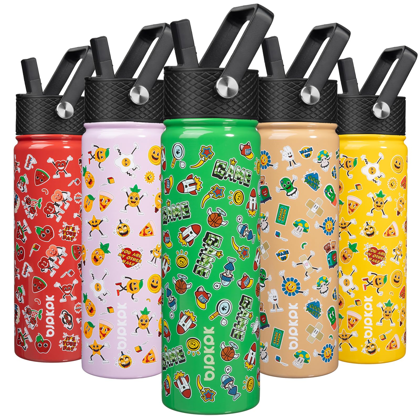 BJPKPK Insulated Water Bottle with Straw Lid, 22 oz Stainless Steel Metal Water Bottles, Reusable Leak Proof BPA Free Water Bott