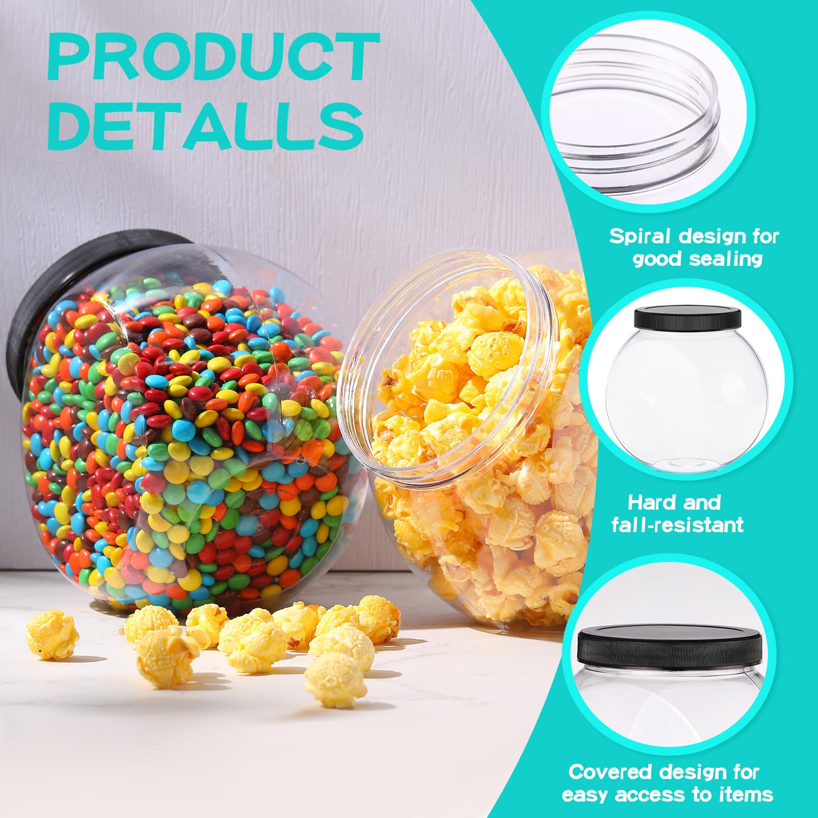 Tradder 8 Pcs Plastic Candy Jars With Lids 50 Oz Clear Cookie Jar Container Wide Mouth Storage Jars For Candy Buffet, Coffee Can