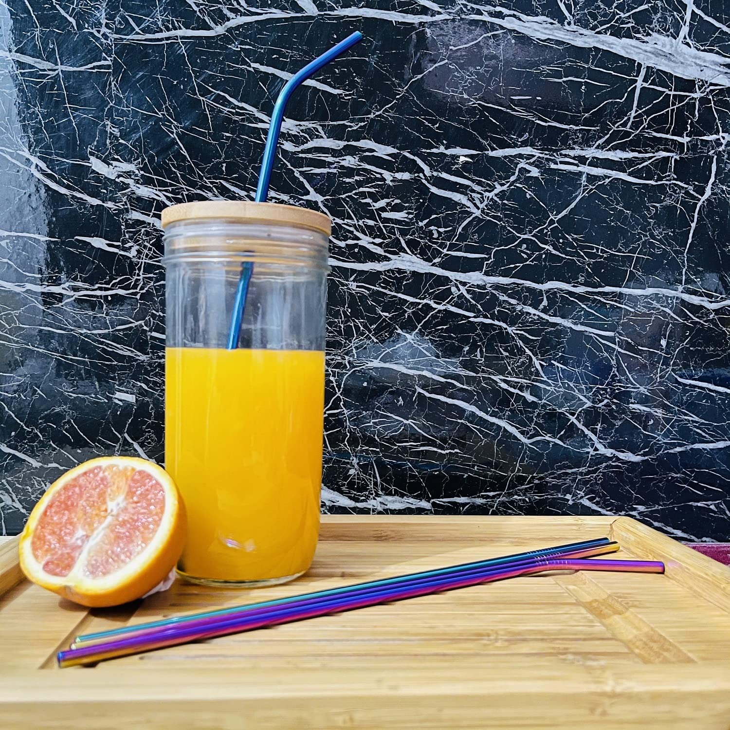 Colorful Stainless Steel Straws, 4Pcs Ultra Long 12'' Reusable Rainbow Color Drinking Straws With Silicone Tips And Cleaning Bru