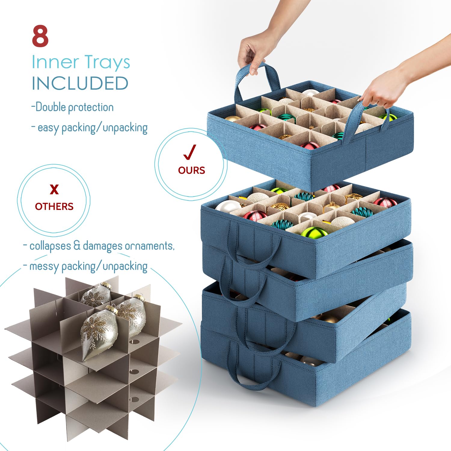 Hearth & Harbor Large Christmas Ornament Storage Box With Adjustable Dividers - Ornament Storage Container For 128 Holiday Ornam