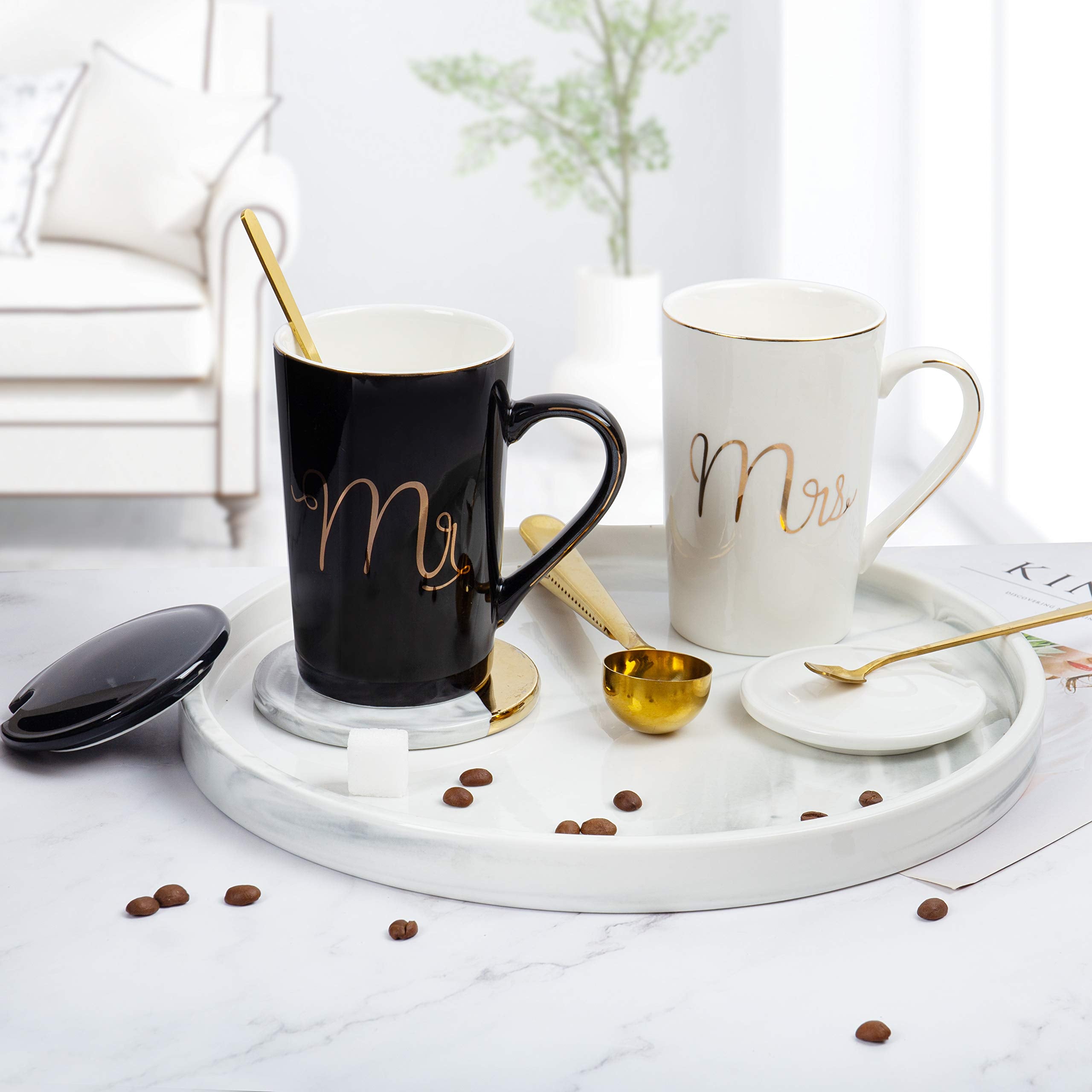 Jumway Mr And Mrs Coffee Mugs Set - Unique Wedding Gifts For Bride And Groom - His And Hers Anniversary Present Husband And Wife