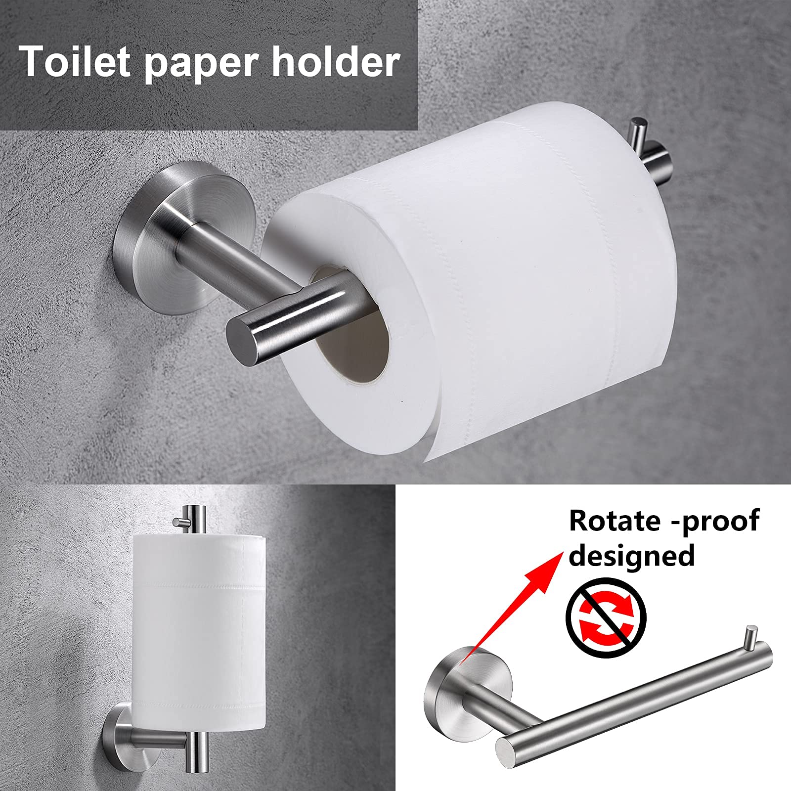 Brushed Nickel Toilet Paper Holder  Towel Ring Set 2 Pieces Hand Towel Holder for Bathroom Hardware Accessories Set SUS304 Stainless Steel Sturdy Wall Mount Bathroom Holder