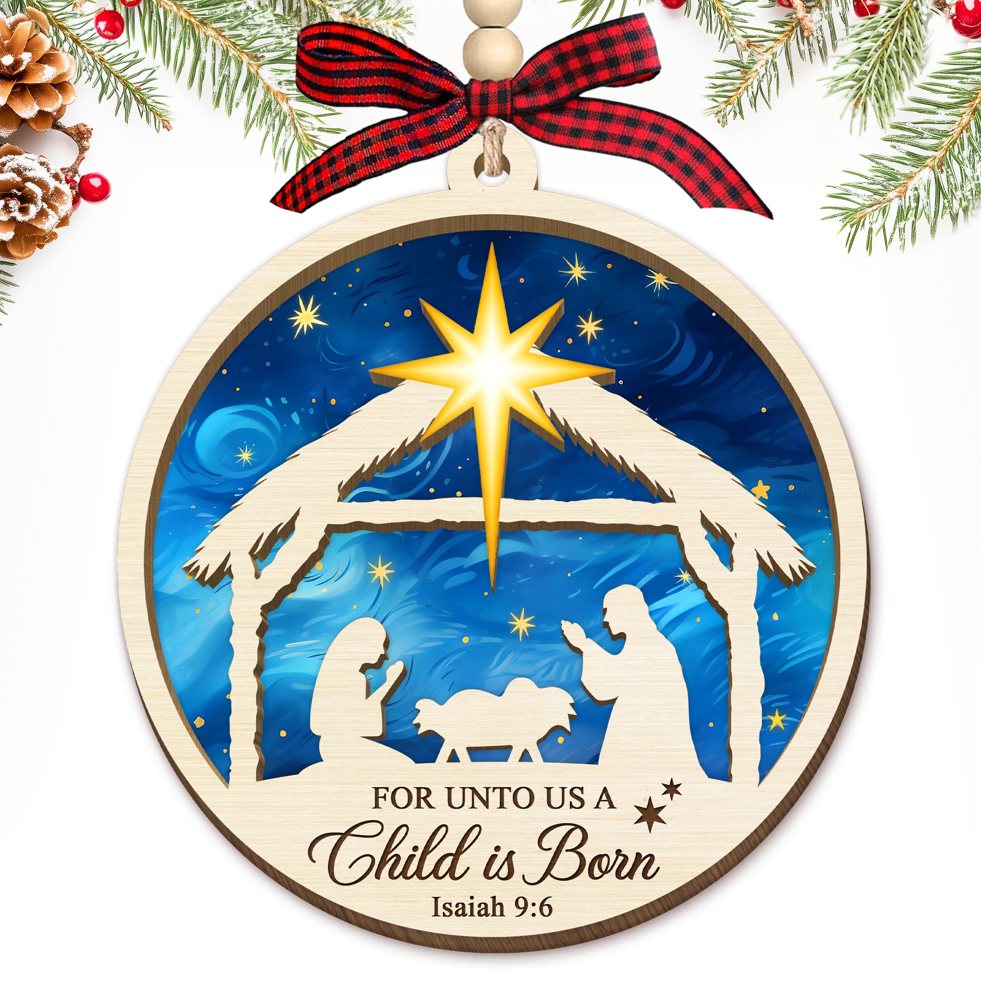 HEXMOZ Nativity Scene Christmas Ornaments - Catholic Religious Gifts for Women, Men - Christian Ornaments for Christmas Tree, Na