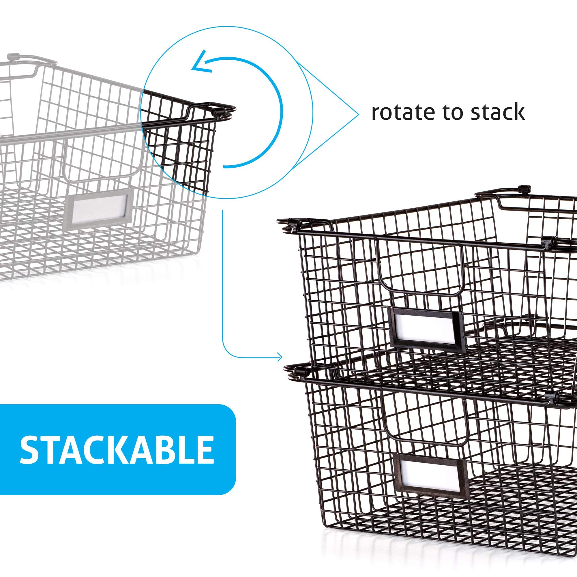 Granrosi Stackable Xxl Wire Baskets For Organizing - Set Of 2 Wire Storage Baskets With Handles; Snacks & Chips Organizer For Pa