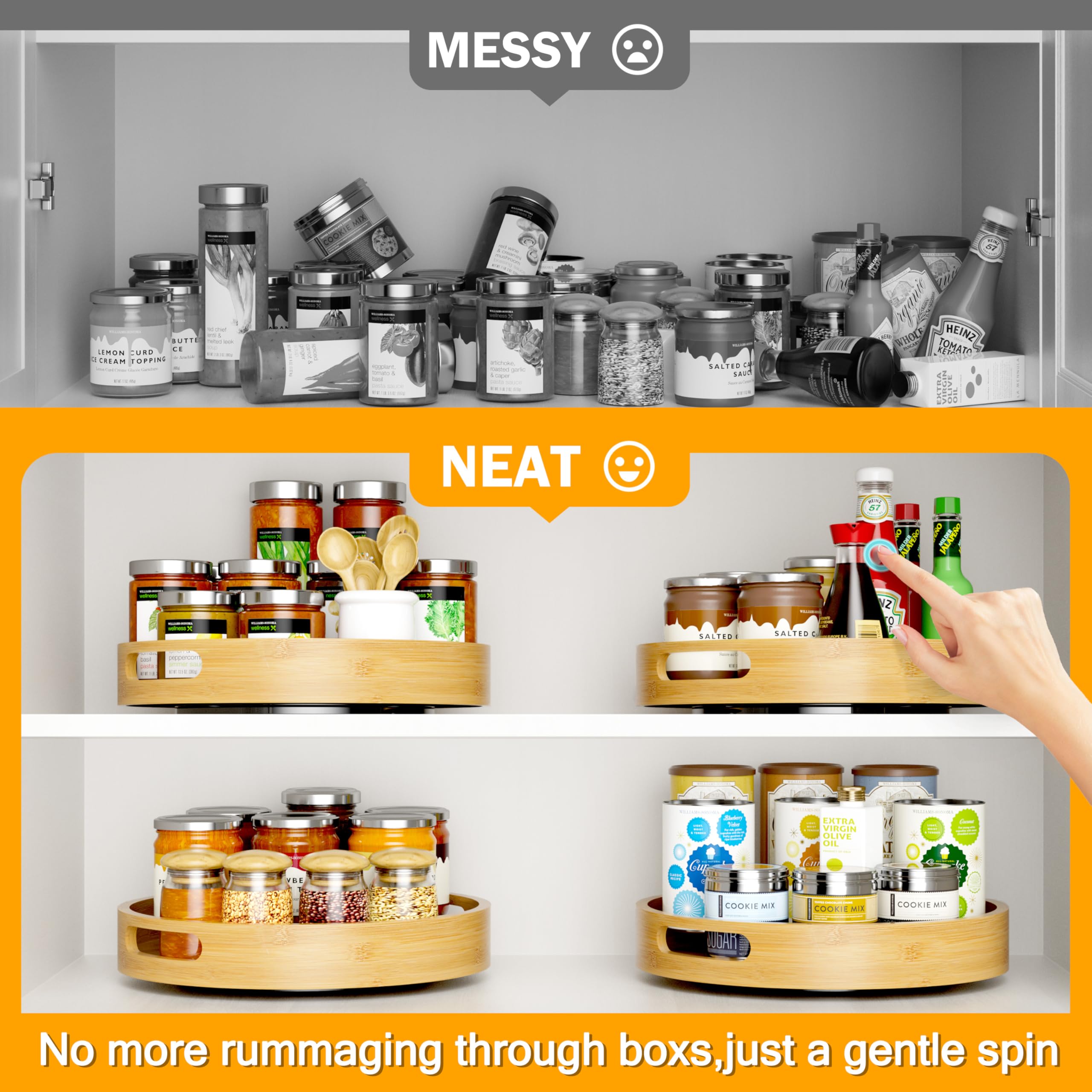 Homerays 12 Inch Lazy Susan Organizer  Kitchen Rotating Spice Rack  Bamboo Lazy Susan with Double Handles for Kitchen Cabinet (Bamboo  Medium)