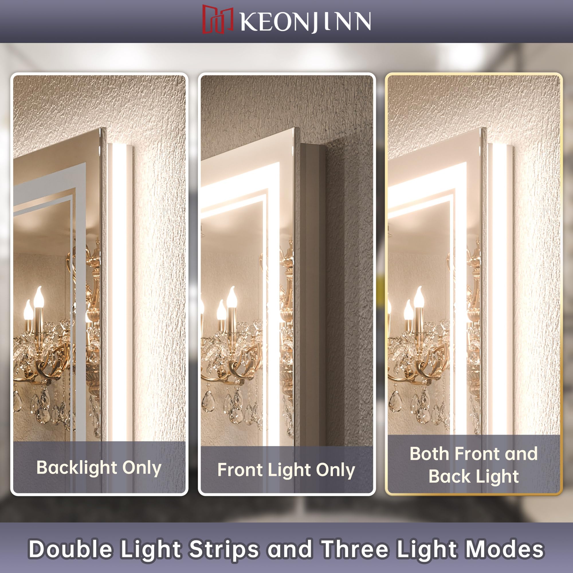 Keonjinn Led Bathroom Mirror 40    X 32    With Frontlit And Backlit, Stepless 3 Colors Temperature & Dimmable Wall Mirror, Ul L
