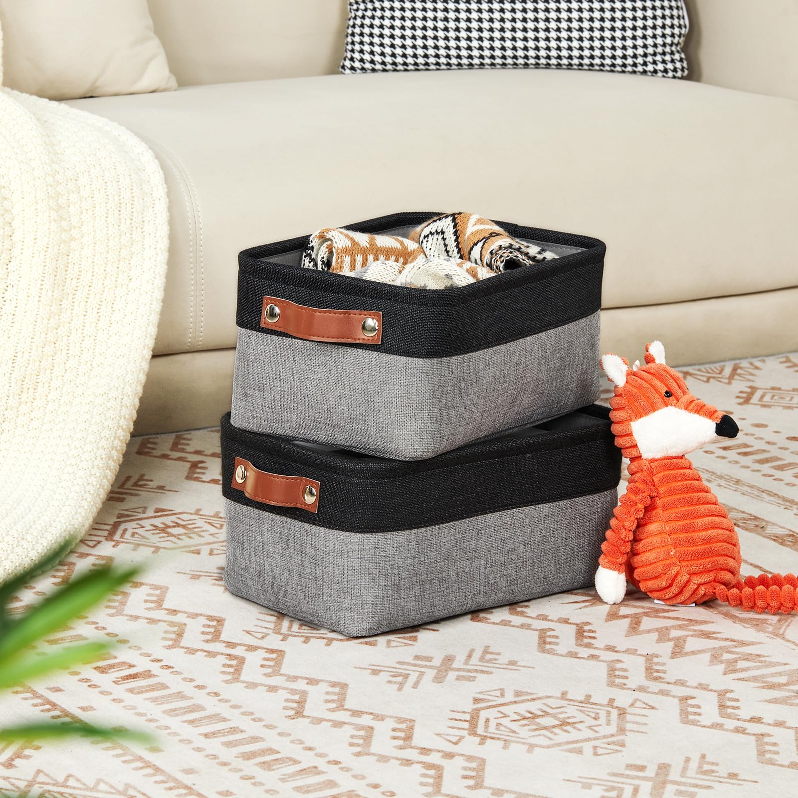 Dullemelo Small Storage Baskets For Organizing - 11.8X7.9X5.1 Inch Collapsible Storage Bins Set Of 2 Cloth Storage Bins For Orga