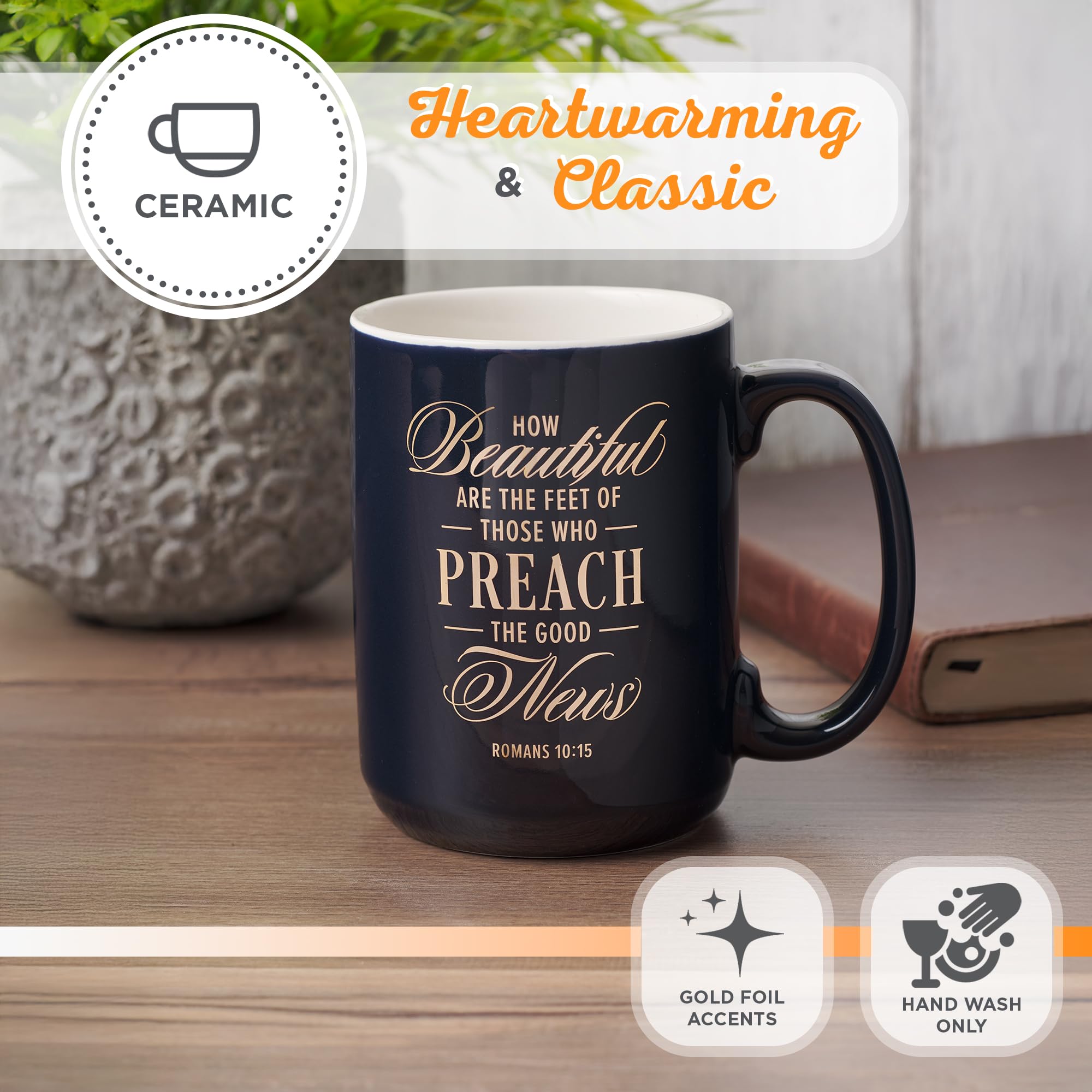 Christian Art Gifts Large Matted Ceramic Coffee & Tea Mug for Pastors: Preach the Good News Golden Inspirational Scripture, Lead