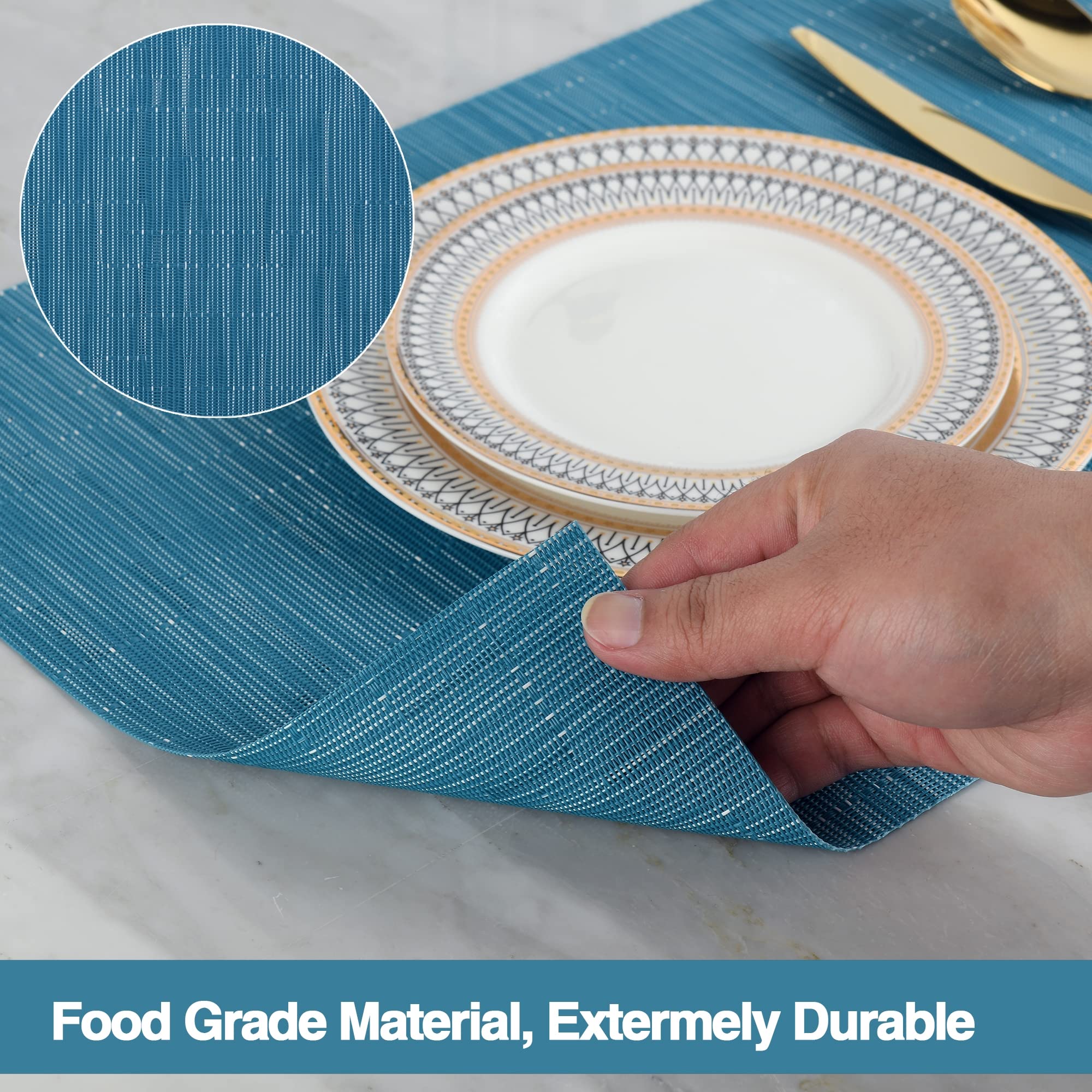 Slkqg Vinyl Placemats Set Of 8 - Washable Easy Clean Place Mats - Heat Resistant Pvc Table Placemats - Table Mats For Dining Tab