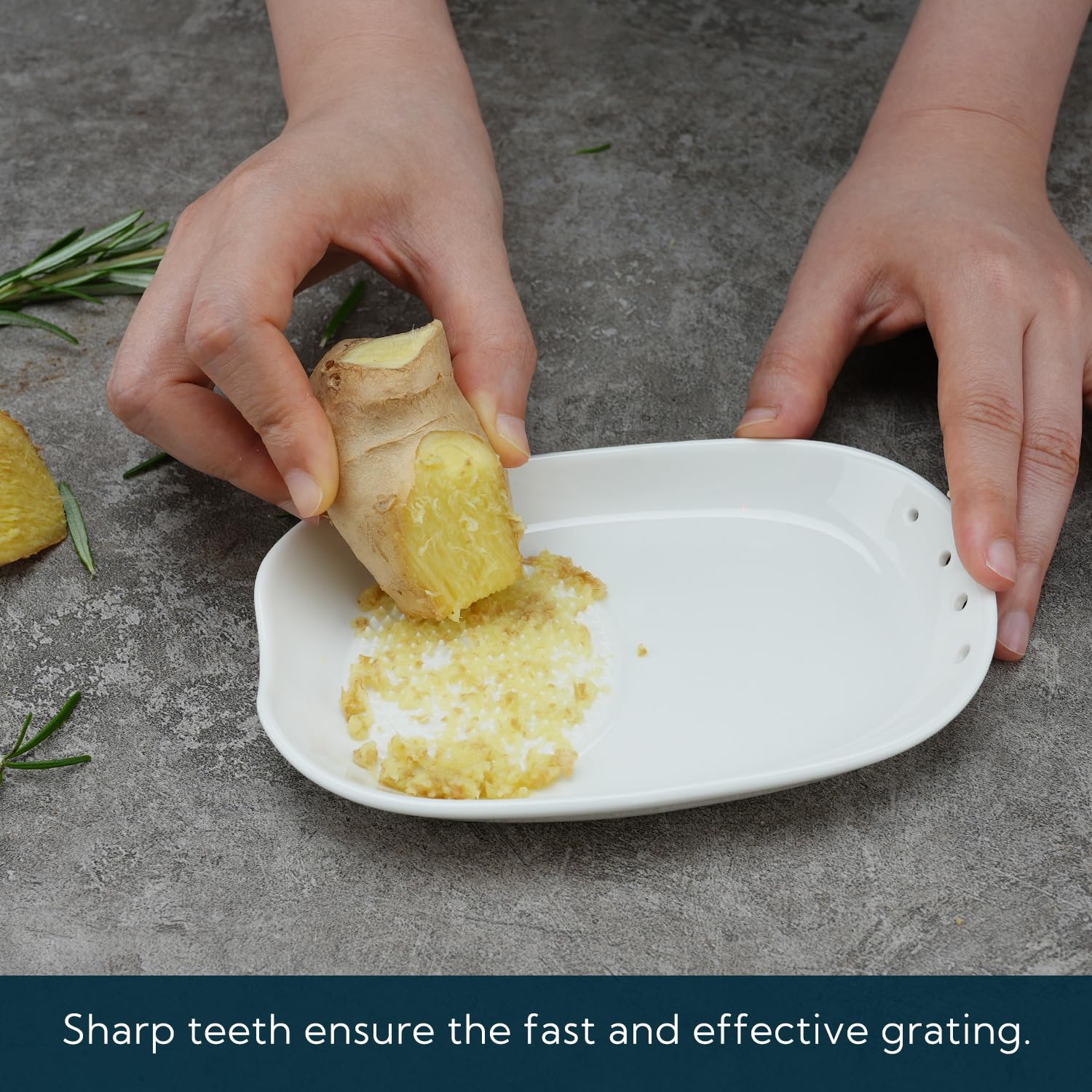 Kitchendao 3 In 1 Porcelain Ginger Grater Tool Spoon Rest Herb Stripper, 11X16.5Cm For Kitchen, Japanese Ceramic Garlic Grinding