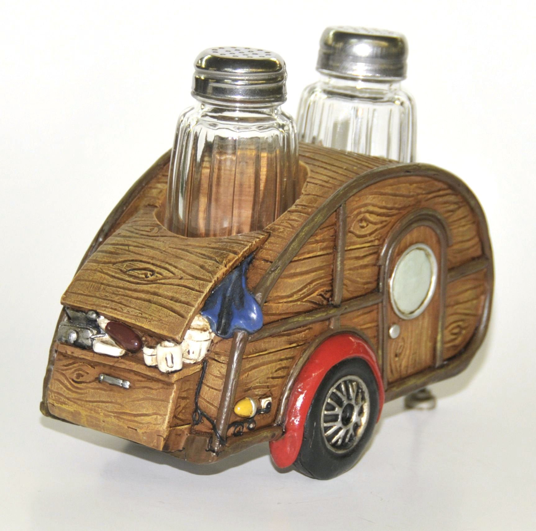Salt & Pepper Set, Woody Teardrop Rv Camper, 7-Inch, Collectible Kitchen Decor