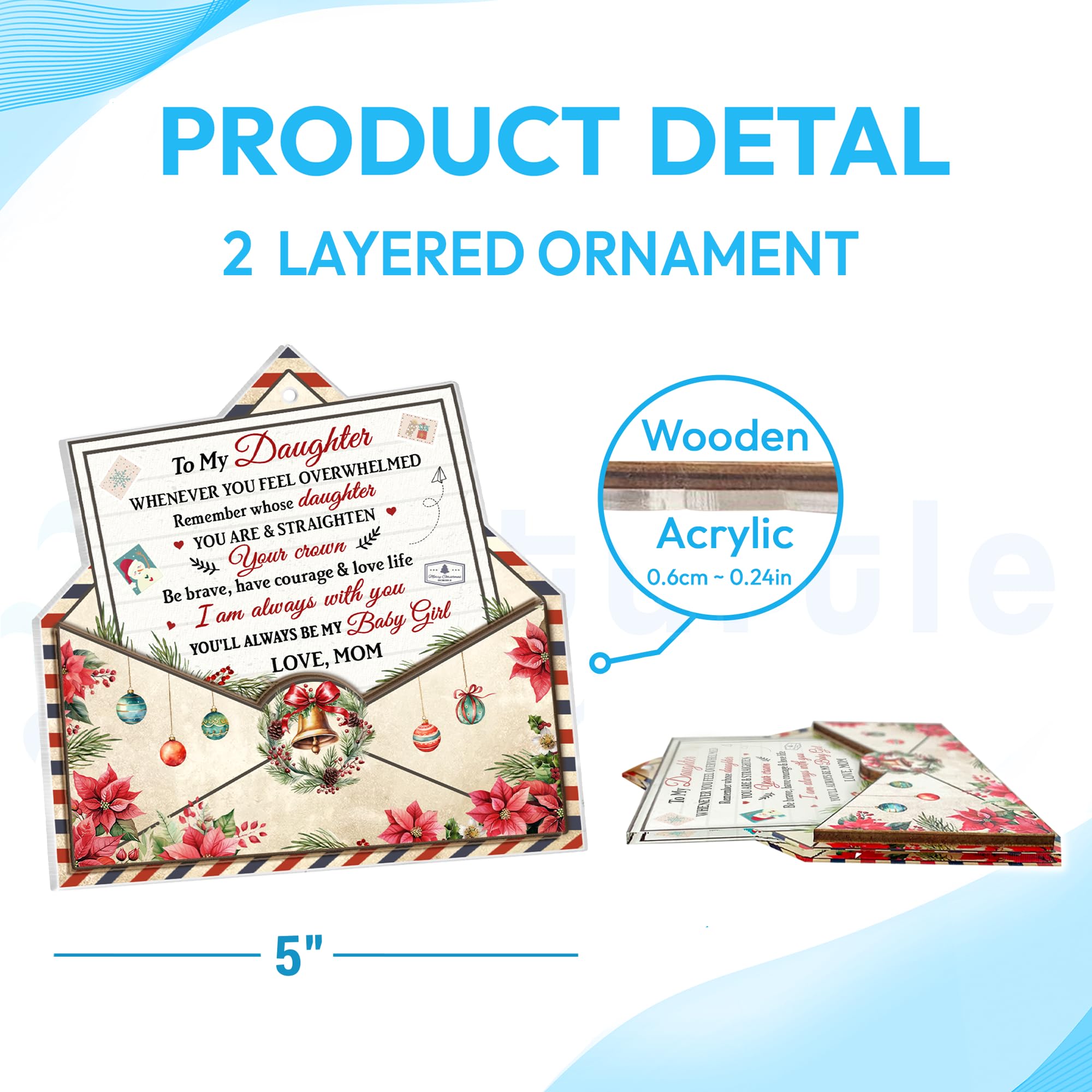 Hyturlte to My Daughter Christmas Ornament 2025 - 5 Sentimental Mother Daughter Ornament for Tree - Xmas Gifts for Daughters fro