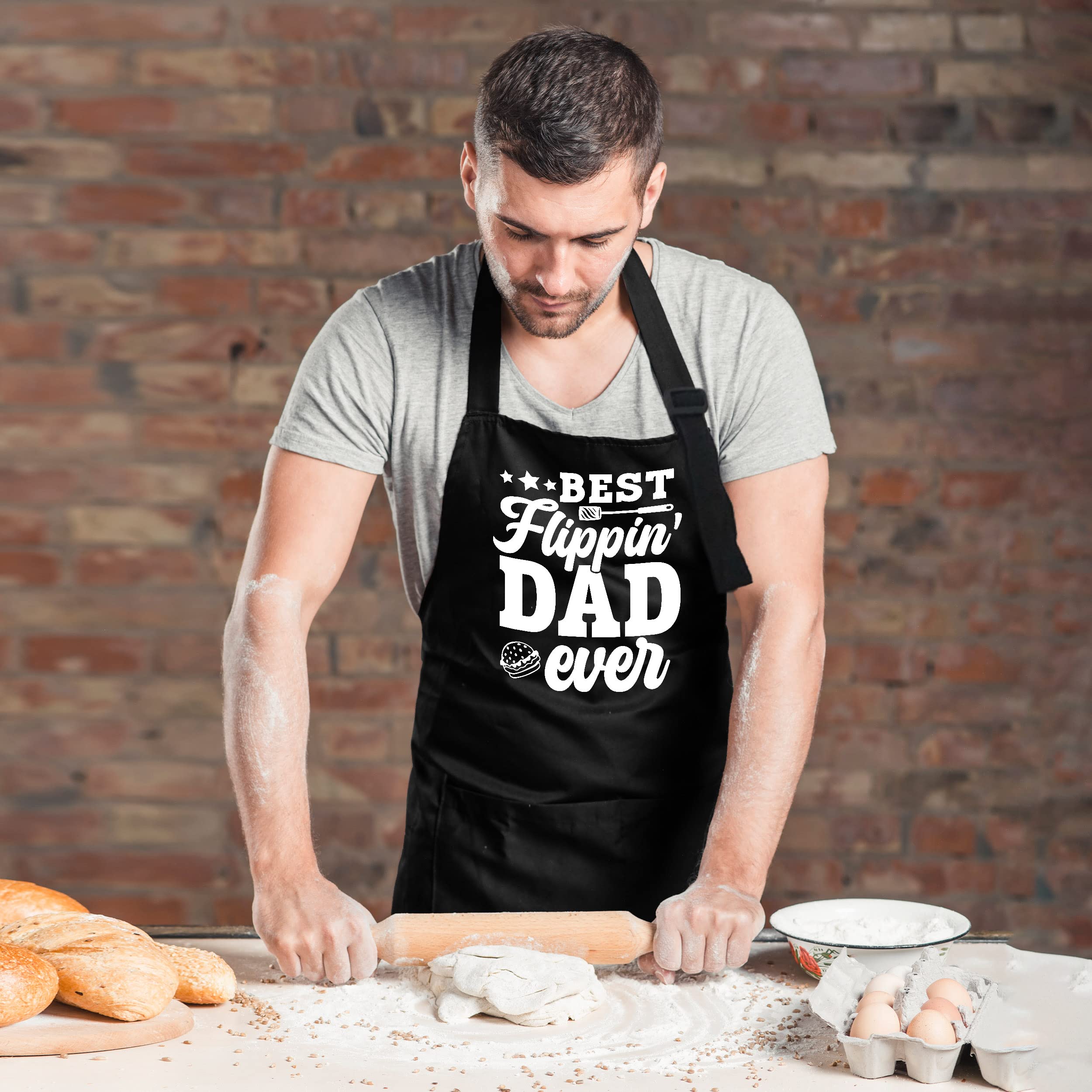 Apasin: Best Flippin' Dad Ever Apron - Funny Apron For Men With Pockets - Gift For Your Dad, Your Father, Your Grandpa, Your Gra