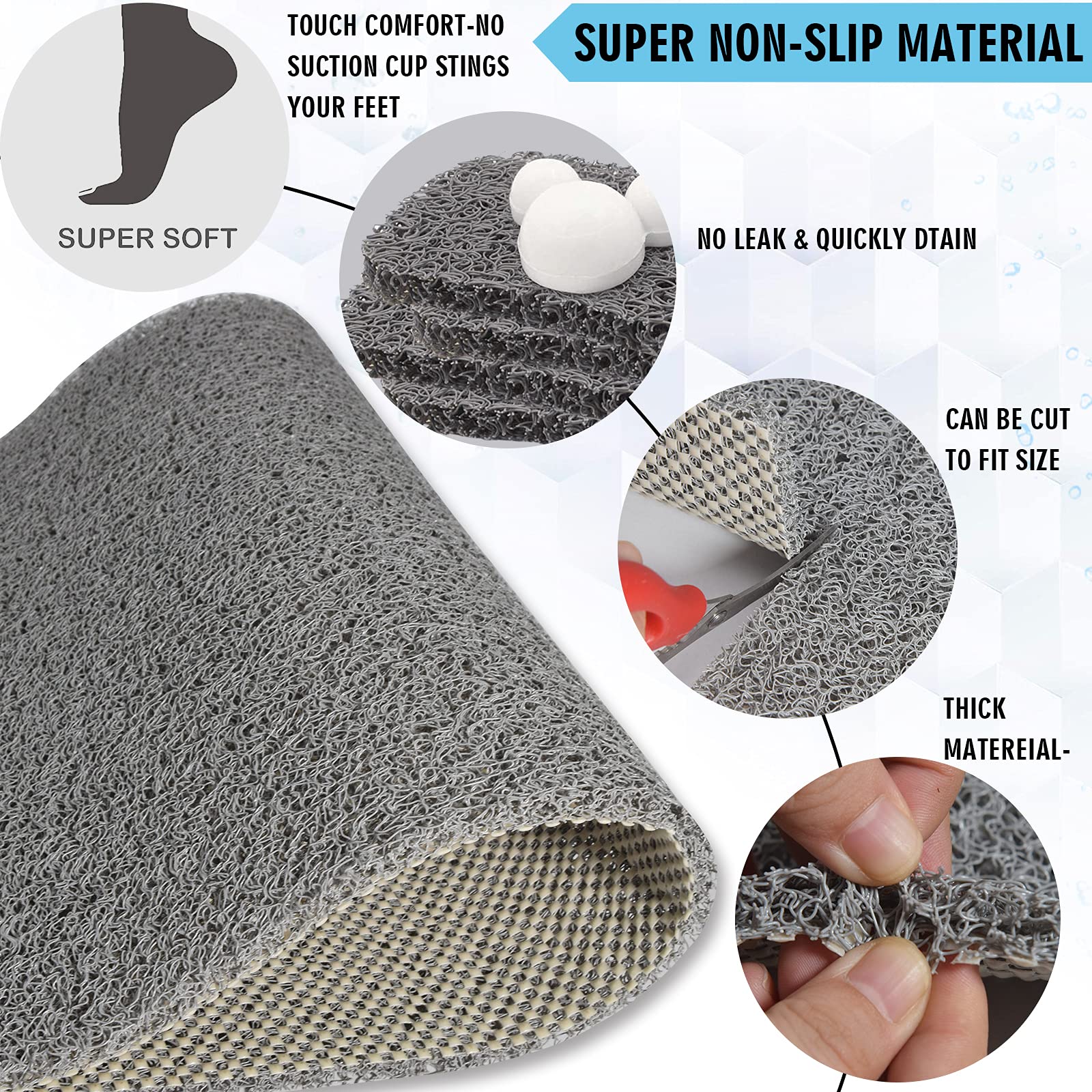 Shower Mats Non Slip Without Suction Cups, 23.6  34.6 Inch, Bath Mat For Textured Tub Surface, Loofah Mats For Shower And Bathro