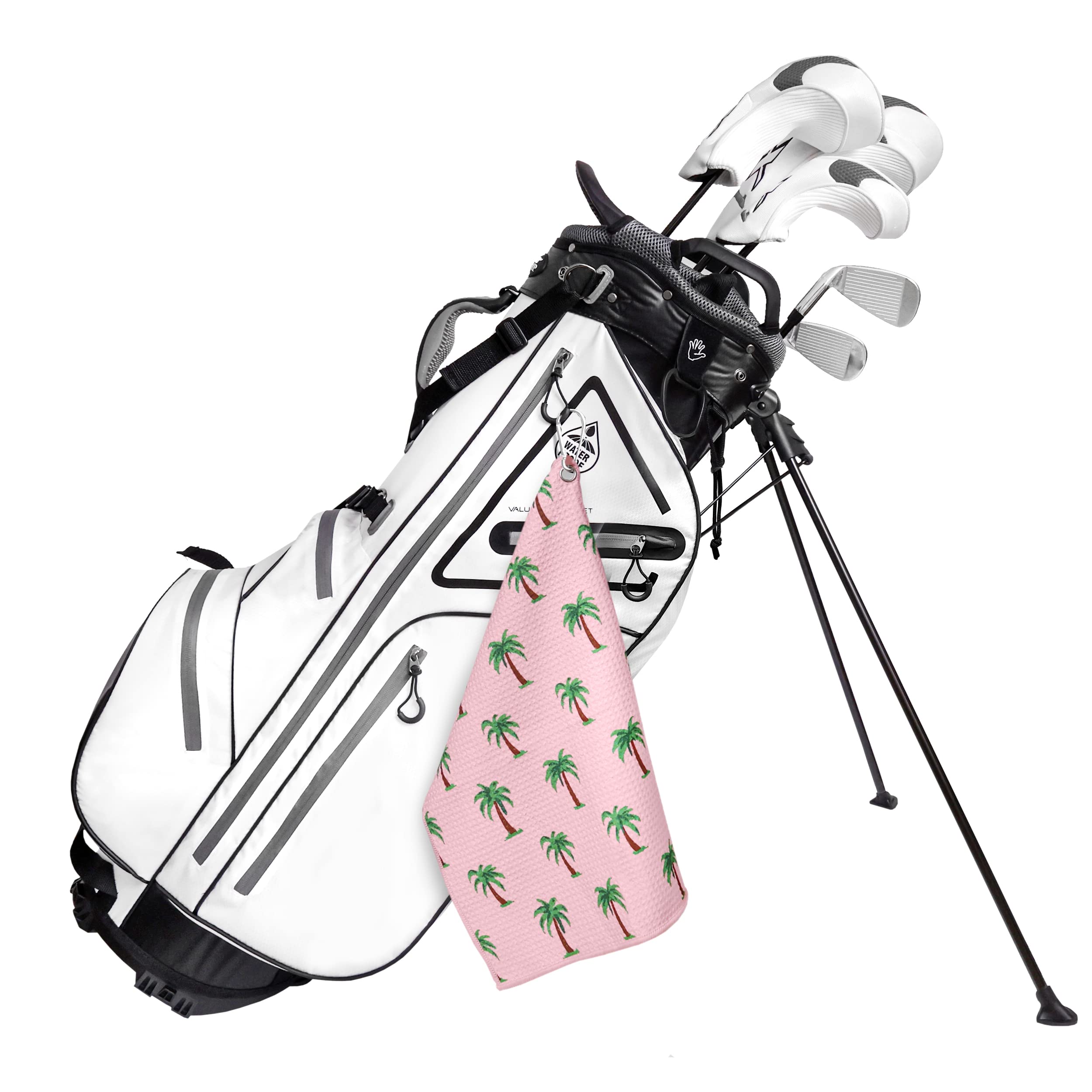 Playing It Forward Pink Palm Trees Golf Towel with Clip for Women and Men  Microfiber Waffle and Ball Towels  Set of 2