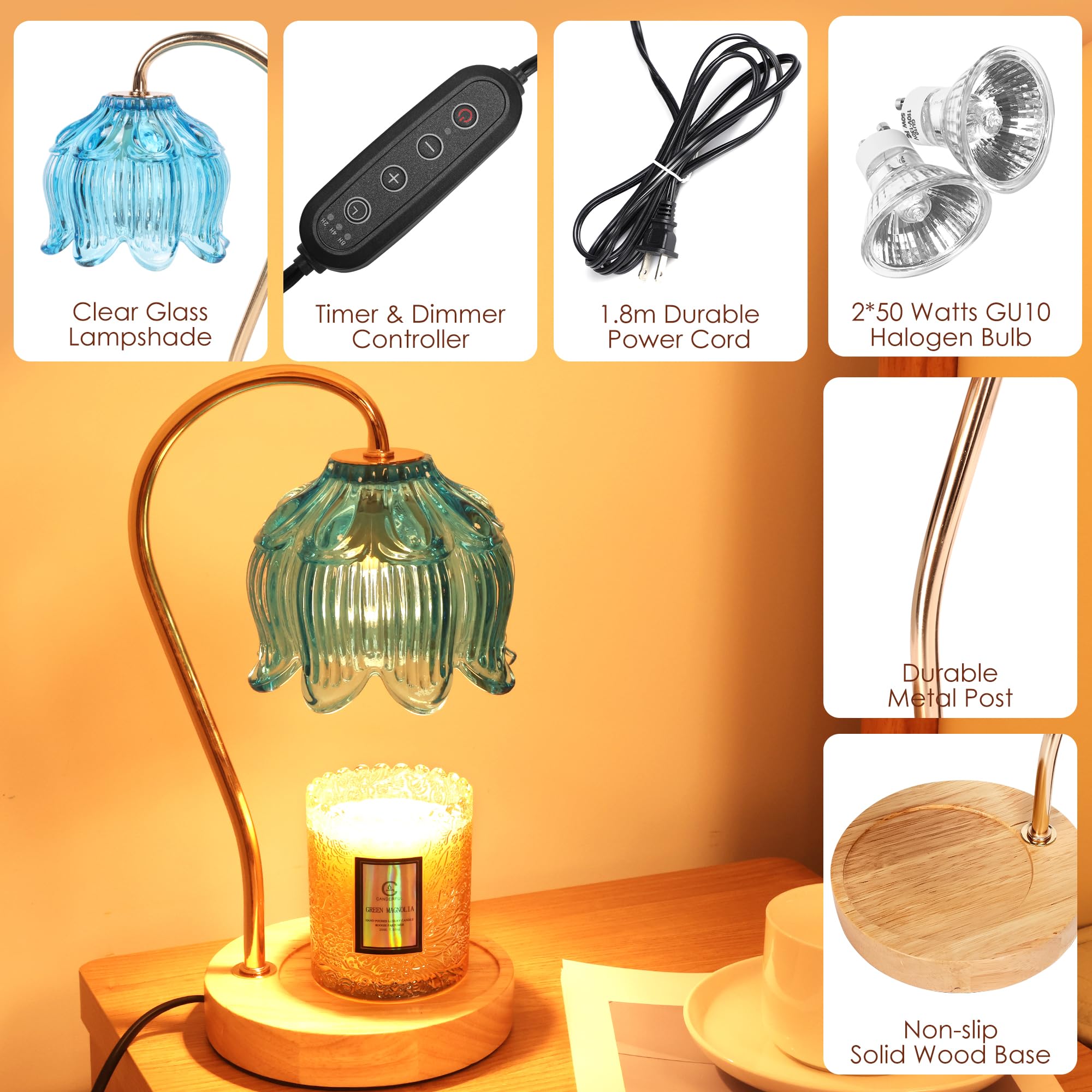 Merrtody Flower Candle Warmer Lamp with Timer & Dimmer - Fits All Jar Scented Candles - House Warming & Mother s Day Gift for W