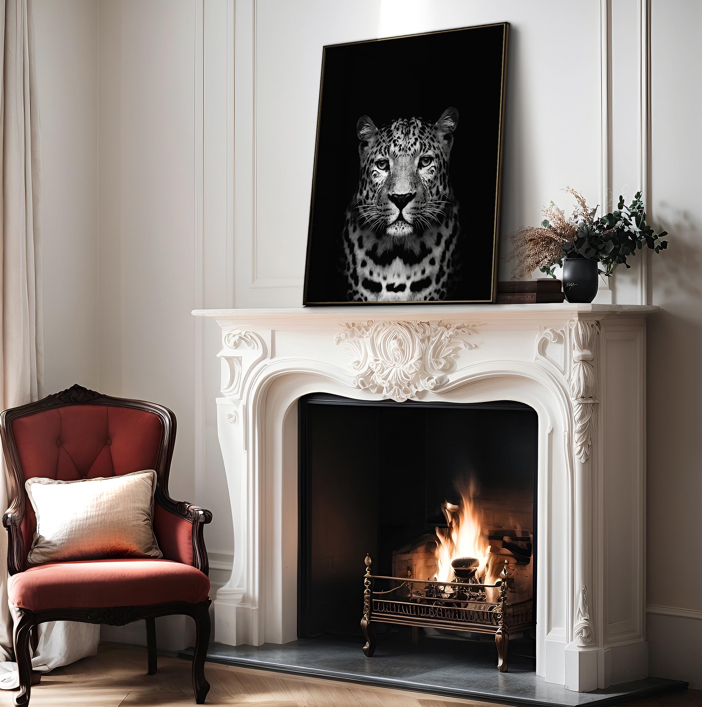 Poster Master Vintage Photograph Poster - Retro Animal Print - Leopard, Minimalist, Fierce, Black & White, Simple - 16x20 UNFRAM