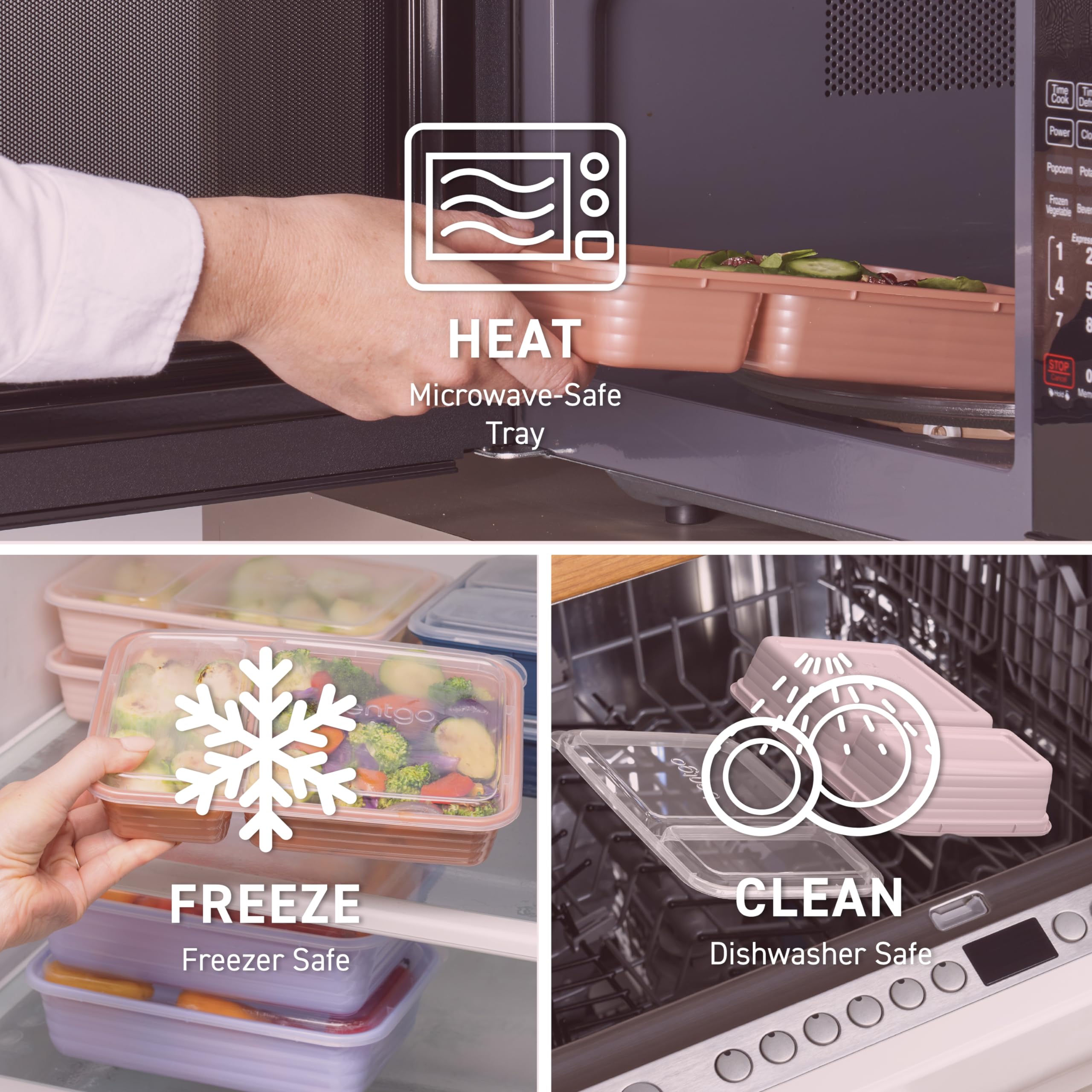 Bentgo 20-Piece Lightweight, Durable, Reusable Bpa-Free 2-Compartment Containers - Microwave, Freezer, Dishwasher Safe - Blush P