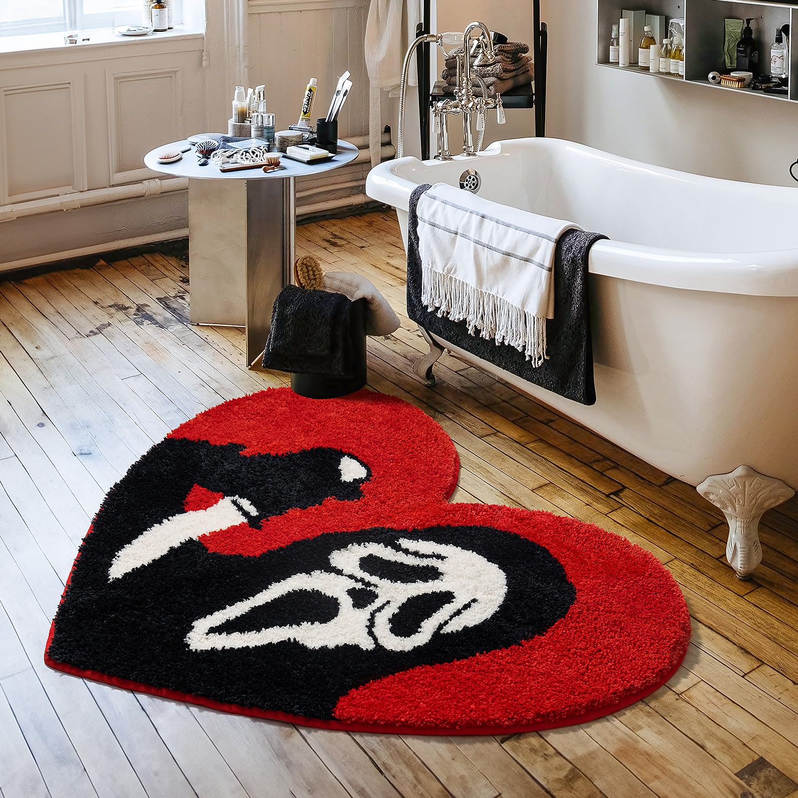 Tanvill Halloween Bathroom Rugs Black Red Bath Mat Non Slip, 35   X42    Funny Skull Large Bath Rugs Washable Absorbent Gothic D