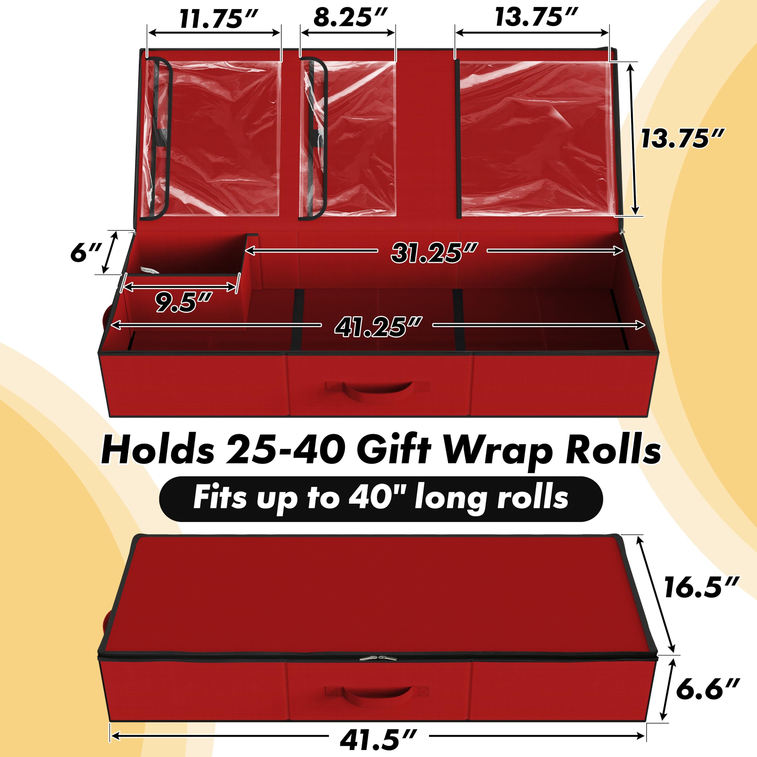 Simple Houseware Wrapping Paper Organizer - Under Bed Storage for 25-40 Rolls Gift Wrapping Paper, Gift Bags, Ribbons, 41.5''L x