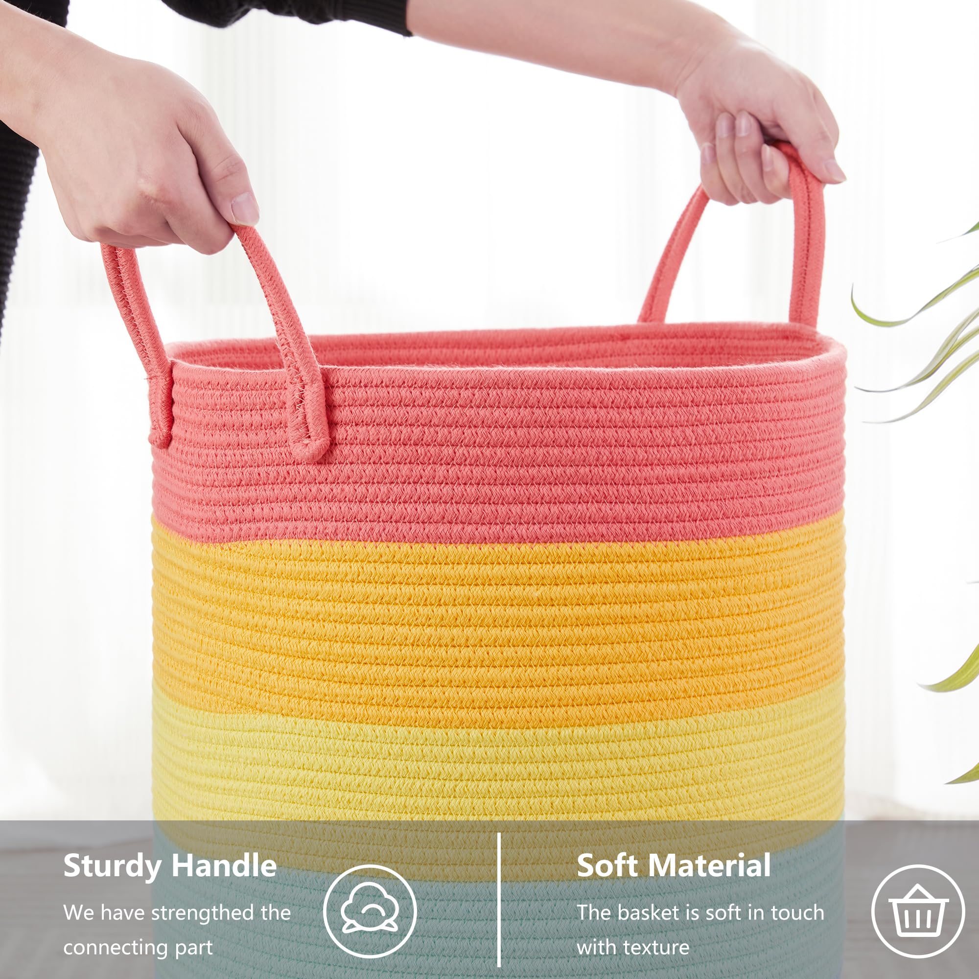 Mojoscend Rainbow Laundry Basket Hamper For Kids, 15Dx20H Inches Clothes Hamper For Girls Room, Toy Hamper Storage