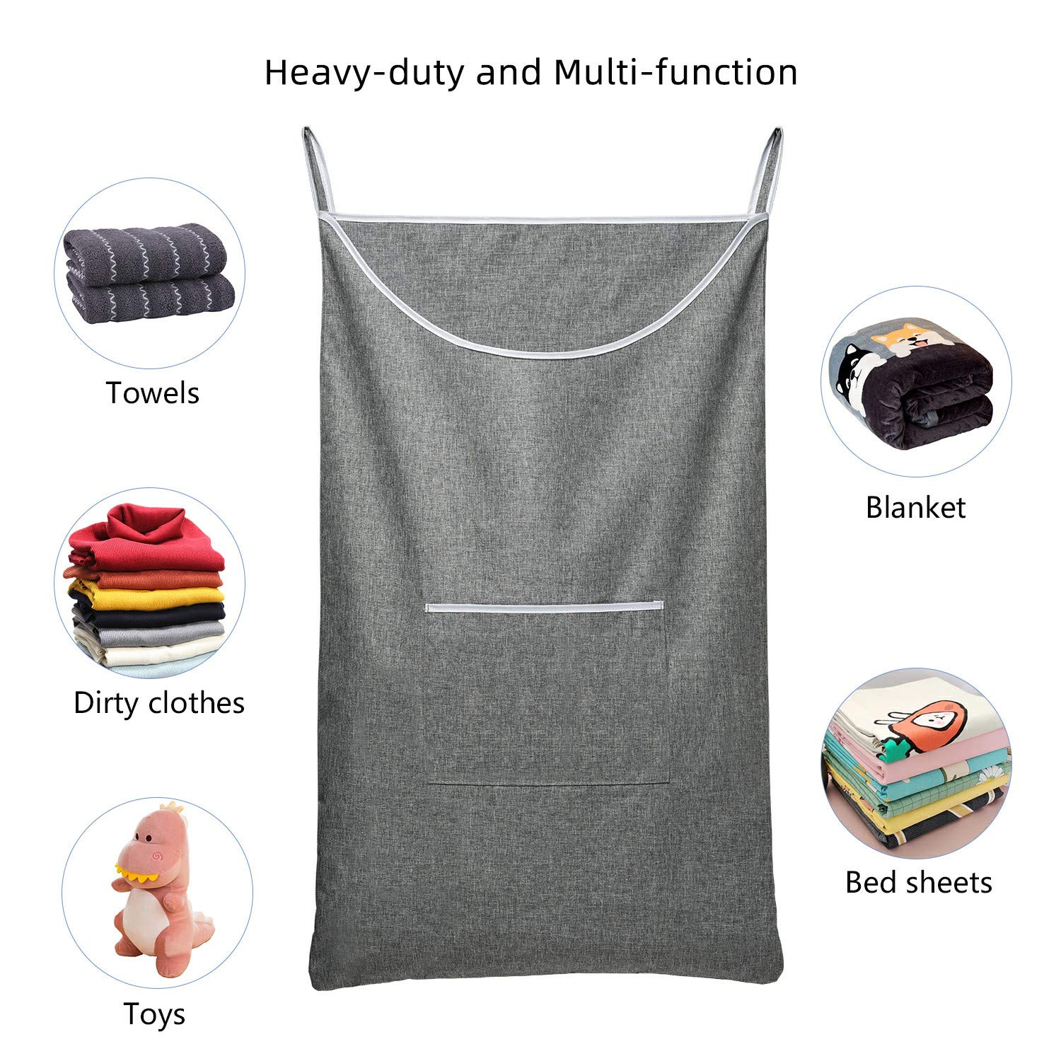 SAVERHO Large Door Hanging Hamper Bag  Large Capacity Hanging Laundry Hamper Basket with Wide Opening Dirty Clothes Laundry Hamper Storage Bag Size 35X22inch(Grey-2Pack)