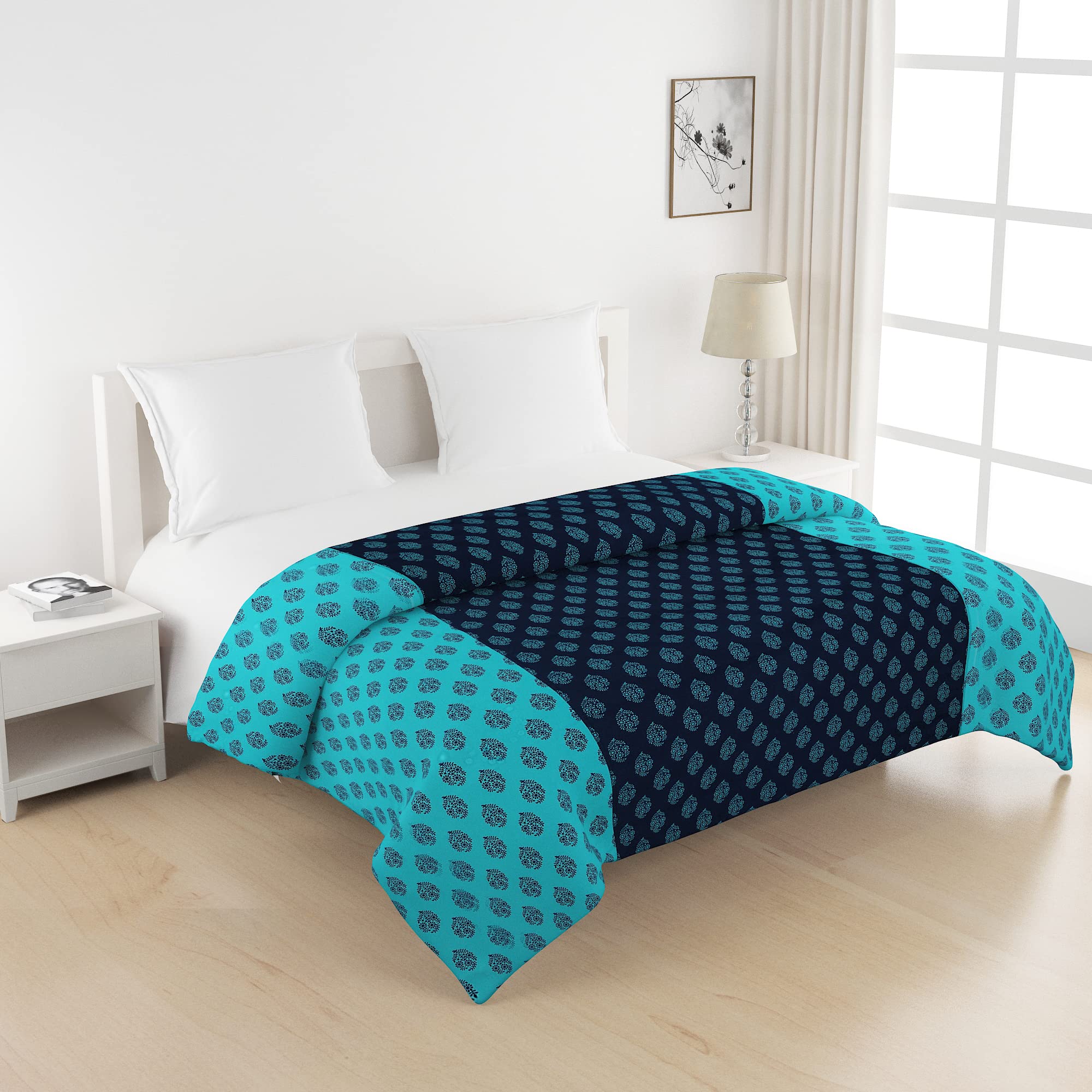 Swayam Double Size Ac Comforter | 254 Cm X 228 Cm | Turquoise, 150 Gsm | Comes With Health Layer : Prevents Oozing Out Of Fibre