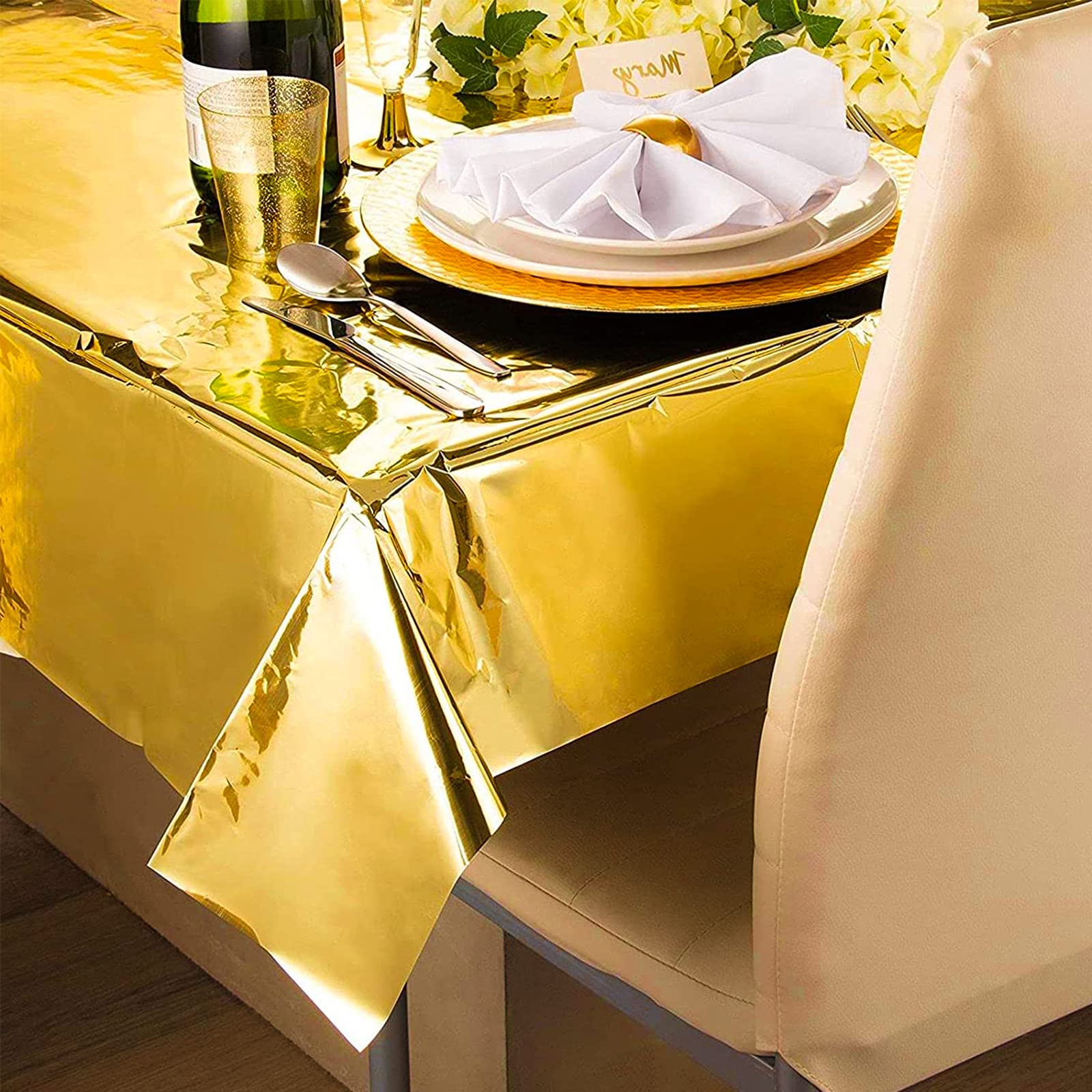 Partywoo Gold Foil Tablecloth, 3 Pack 54 X 108 Inch Rectangle Tablecloth, Foil Tablecloth For 6 To 8 Foot Table, Metallic Table