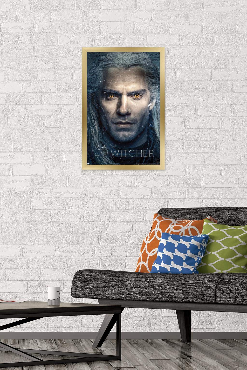 Trends International Netflix The Witcher - Closeup Wall Poster, 14.725'' X 22.375'', Gold Framed Version