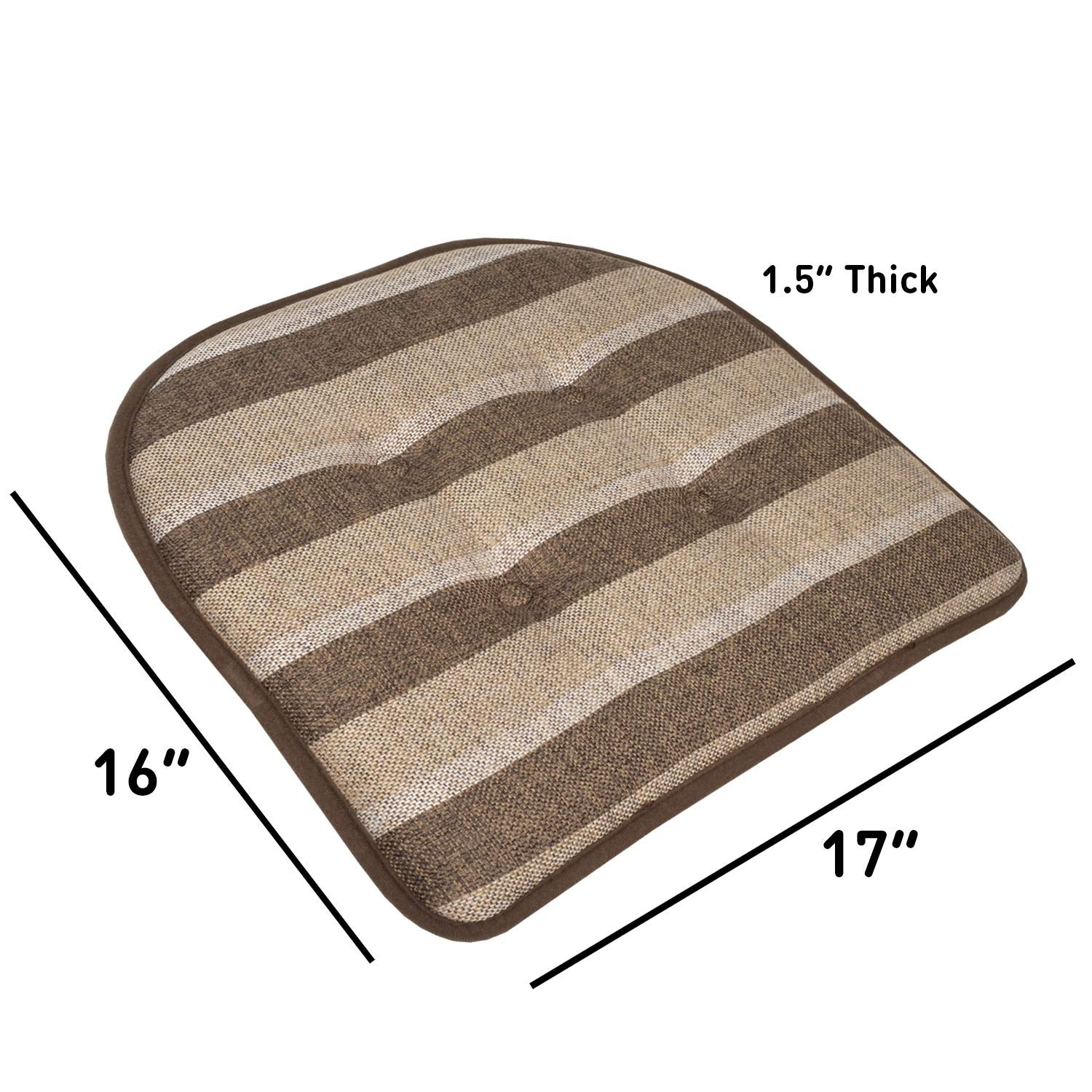 Sweet Home Collection Chair Cushion Memory Foam Pads Tufted Slip Non Skid Rubber Back U-Shaped 17 x 16 Seat Cover, 6 Pack, Bradf