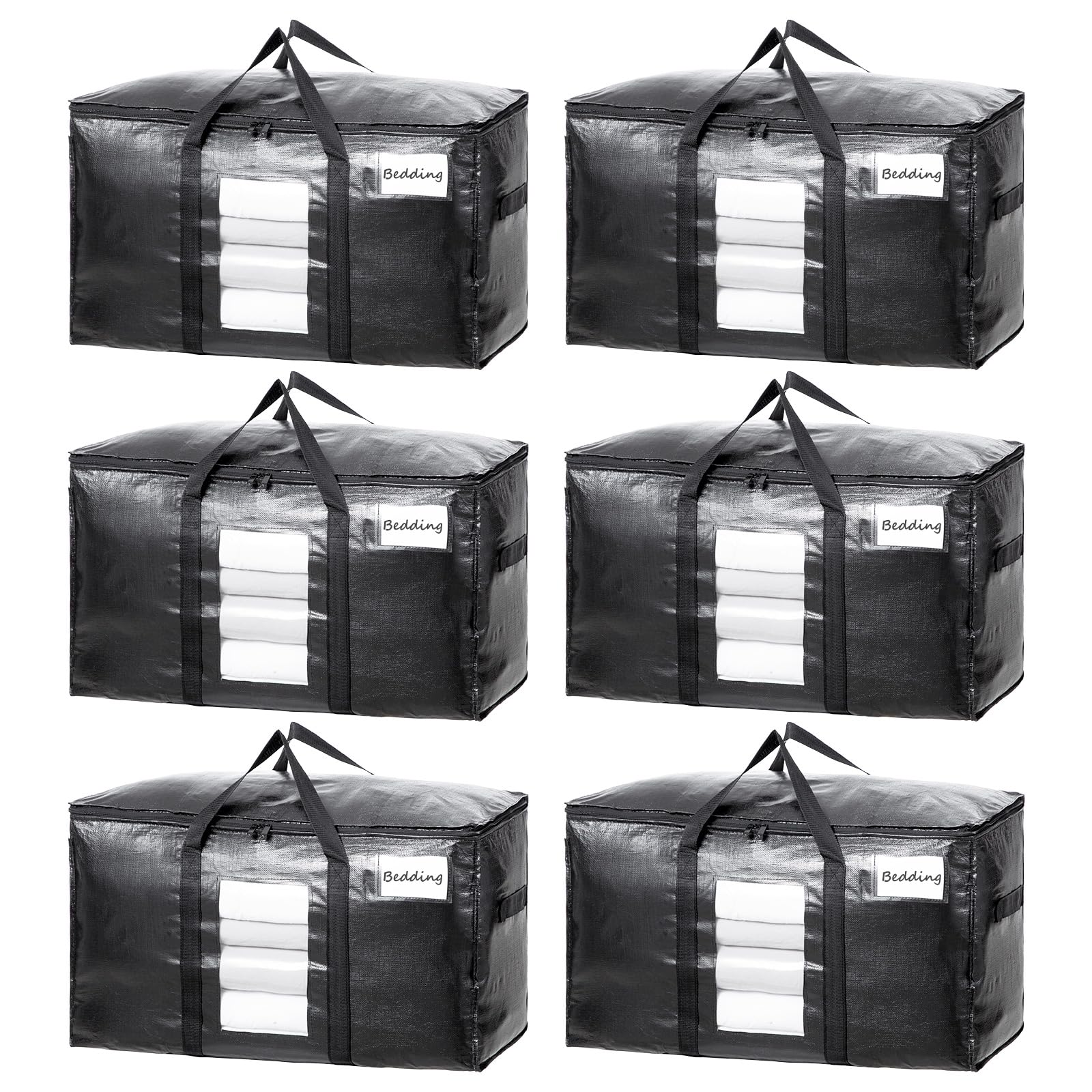 Taili Extra Large Moving Bags, 6 Pack Black Heavy Duty Totes For Storage, Wrap Around Handles, Storage Bags For Space Saving Mov